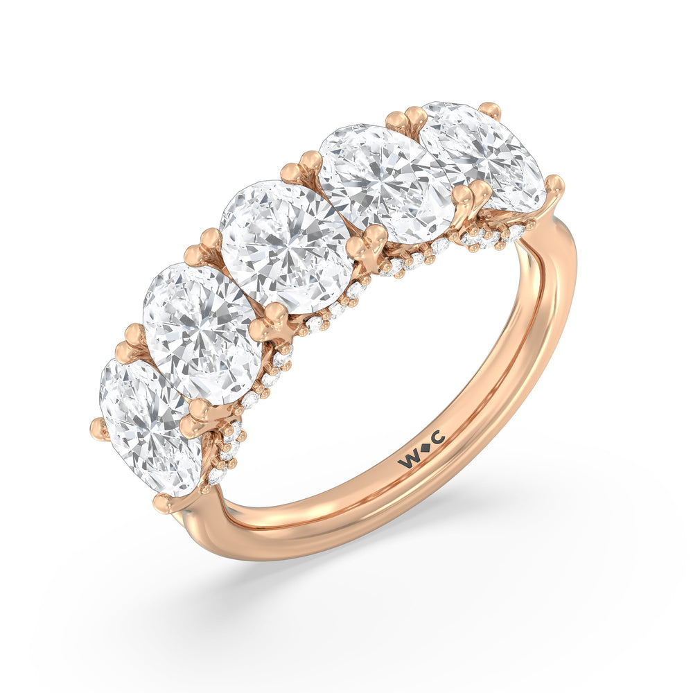 Elegance Hidden Halo Oval Five Stone Anniversary Ring with 18KT Rose Gold / Lab / 4 Cut Diamond in 14KT Rose Gold / Lab / 4 view 5
