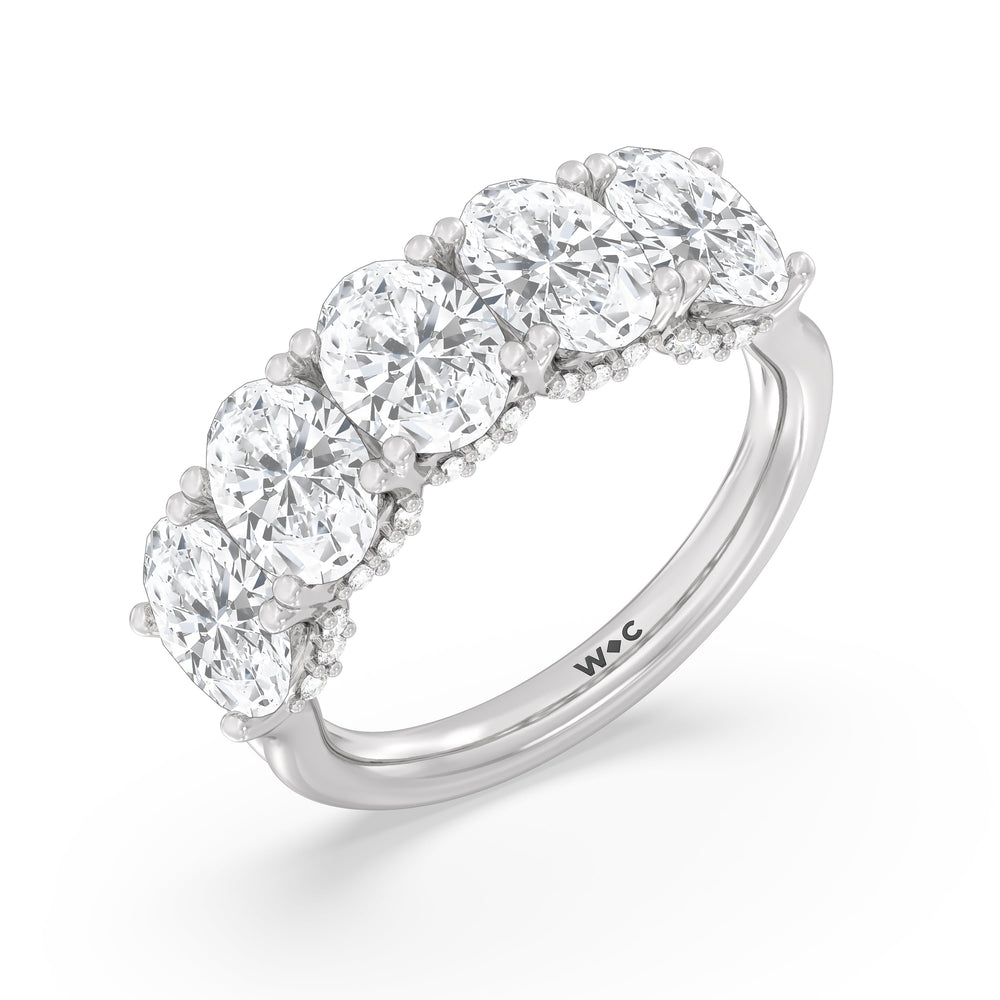 Elegance Hidden Halo Oval Five Stone Anniversary Ring with 18KT White Gold / Lab / 4 Cut Diamond in 14KT White Gold / Lab / 4 view 5
