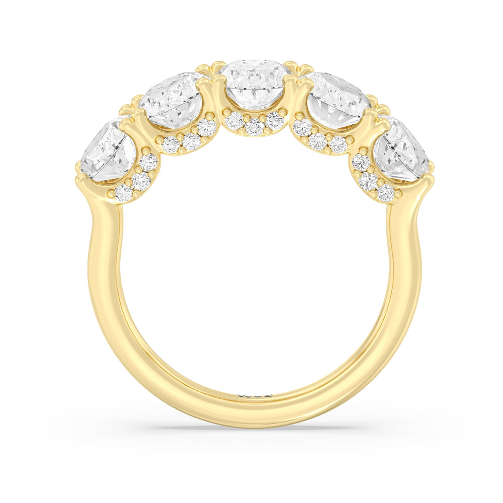 Elegance Hidden Halo Oval Five Stone Anniversary Ring with 18KT Yellow Gold / Lab / 4 Cut Diamond in 14KT Yellow Gold / Lab / 4 view 4
