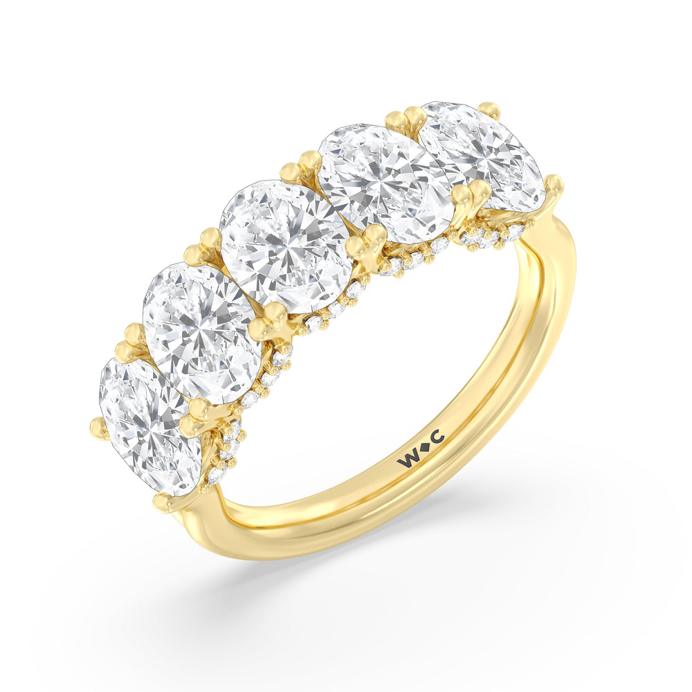 Elegance Hidden Halo Oval Five Stone Anniversary Ring with 18KT Yellow Gold / Lab / 4 Cut Diamond in 14KT Yellow Gold / Lab / 4 view 5

