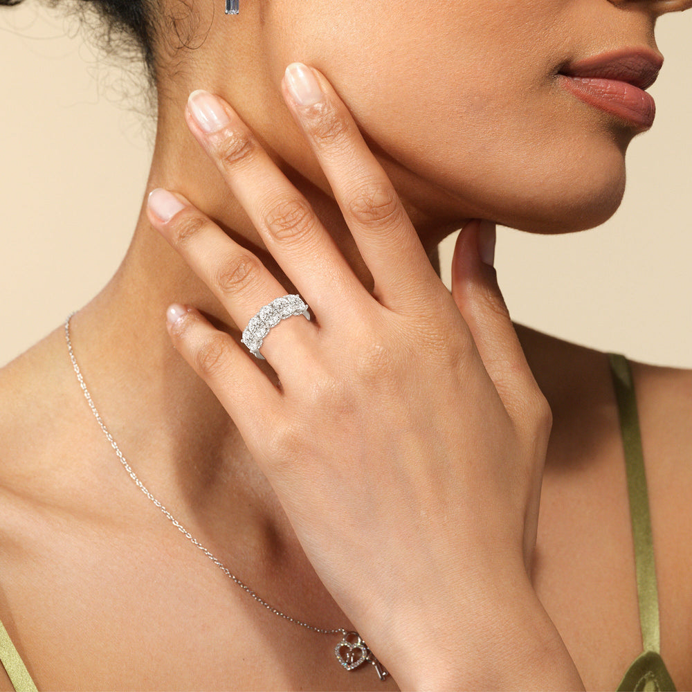 Elegance Hidden Halo Oval Five Stone Anniversary Ring with 18KT Rose Gold / Lab / 4 Cut Diamond in 14KT Rose Gold / Lab / 4 view 2
