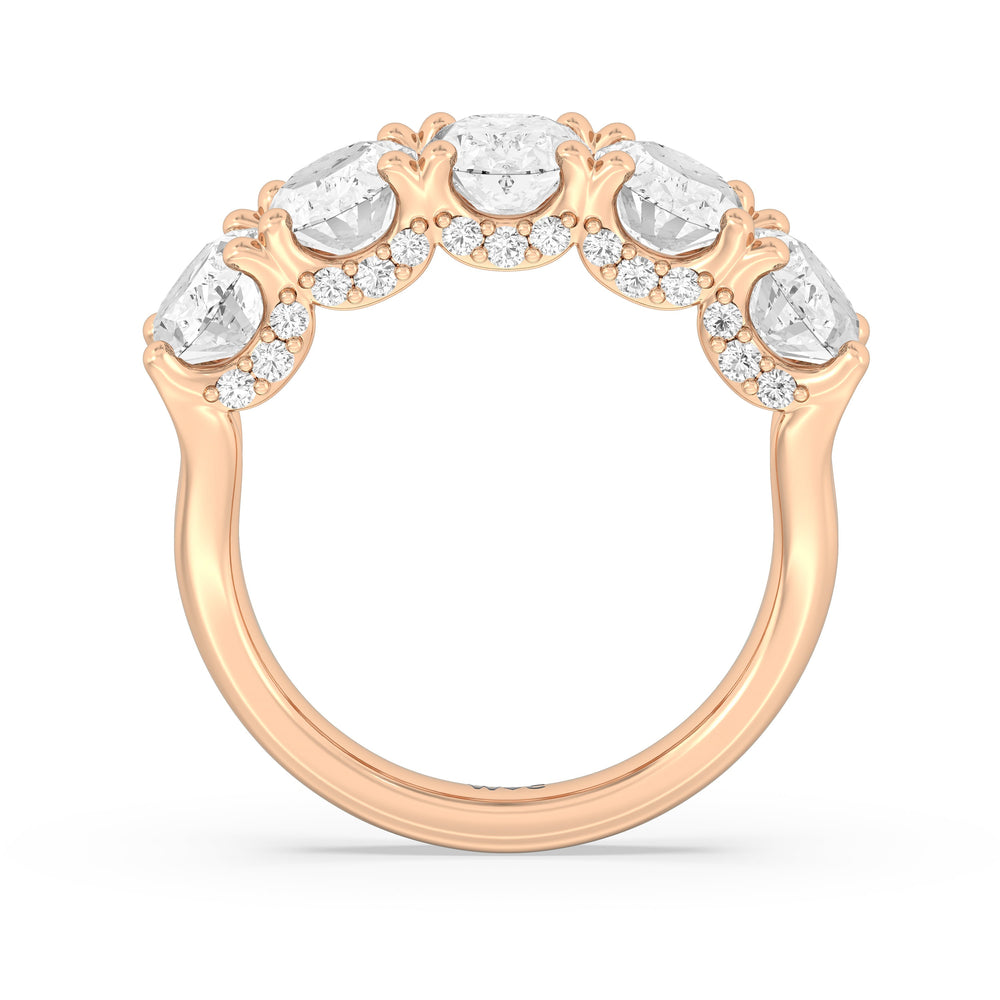 Elegance Hidden Halo Oval Five Stone Anniversary Ring with 18KT Rose Gold / Lab / 5 Cut Diamond in 14KT Rose Gold / Lab / 5 view 4
