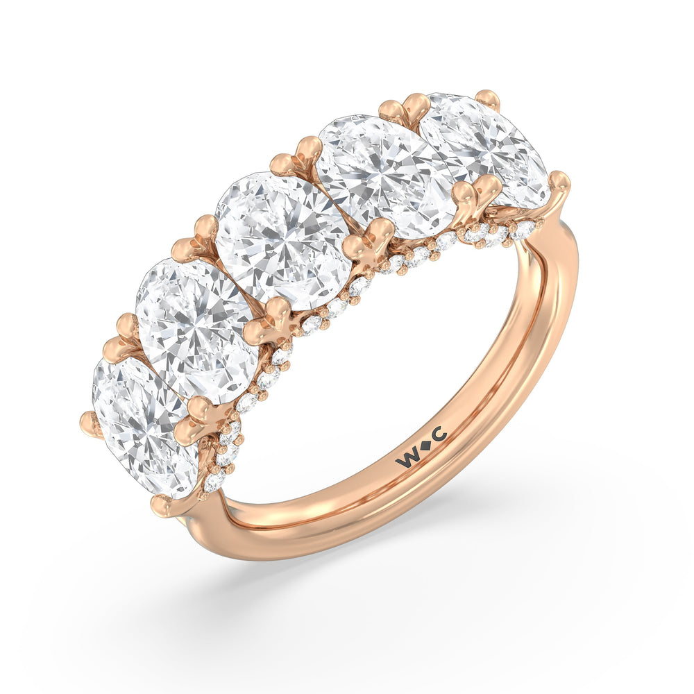 Elegance Hidden Halo Oval Five Stone Anniversary Ring with 18KT Rose Gold / Lab / 5 Cut Diamond in 14KT Rose Gold / Lab / 5 view 5
