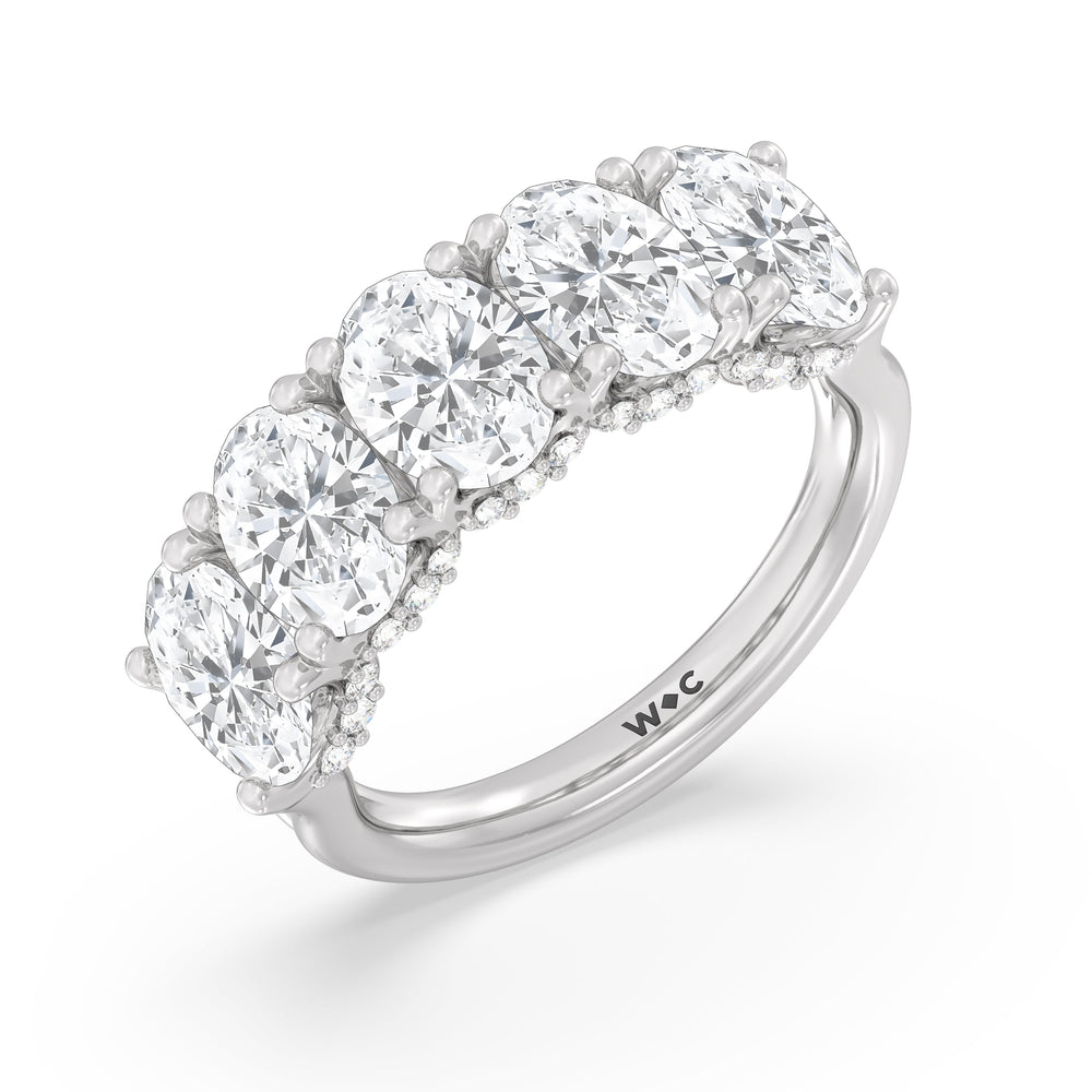Elegance Hidden Halo Oval Five Stone Anniversary Ring with 18KT White Gold / Lab / 5 Cut Diamond in 14KT White Gold / Lab / 5 view 5
