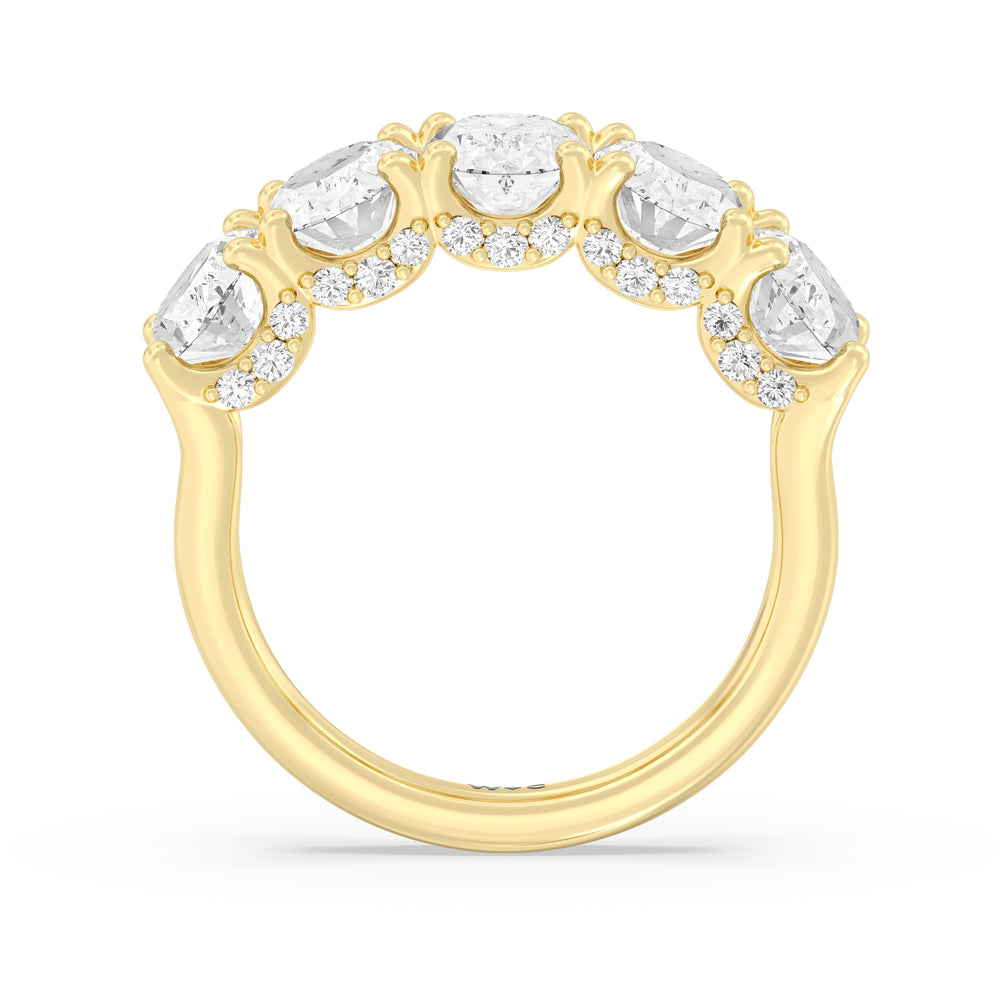 Elegance Hidden Halo Oval Five Stone Anniversary Ring with 18KT Yellow Gold / Lab / 5 Cut Diamond in 14KT Yellow Gold / Lab / 5 view 4
