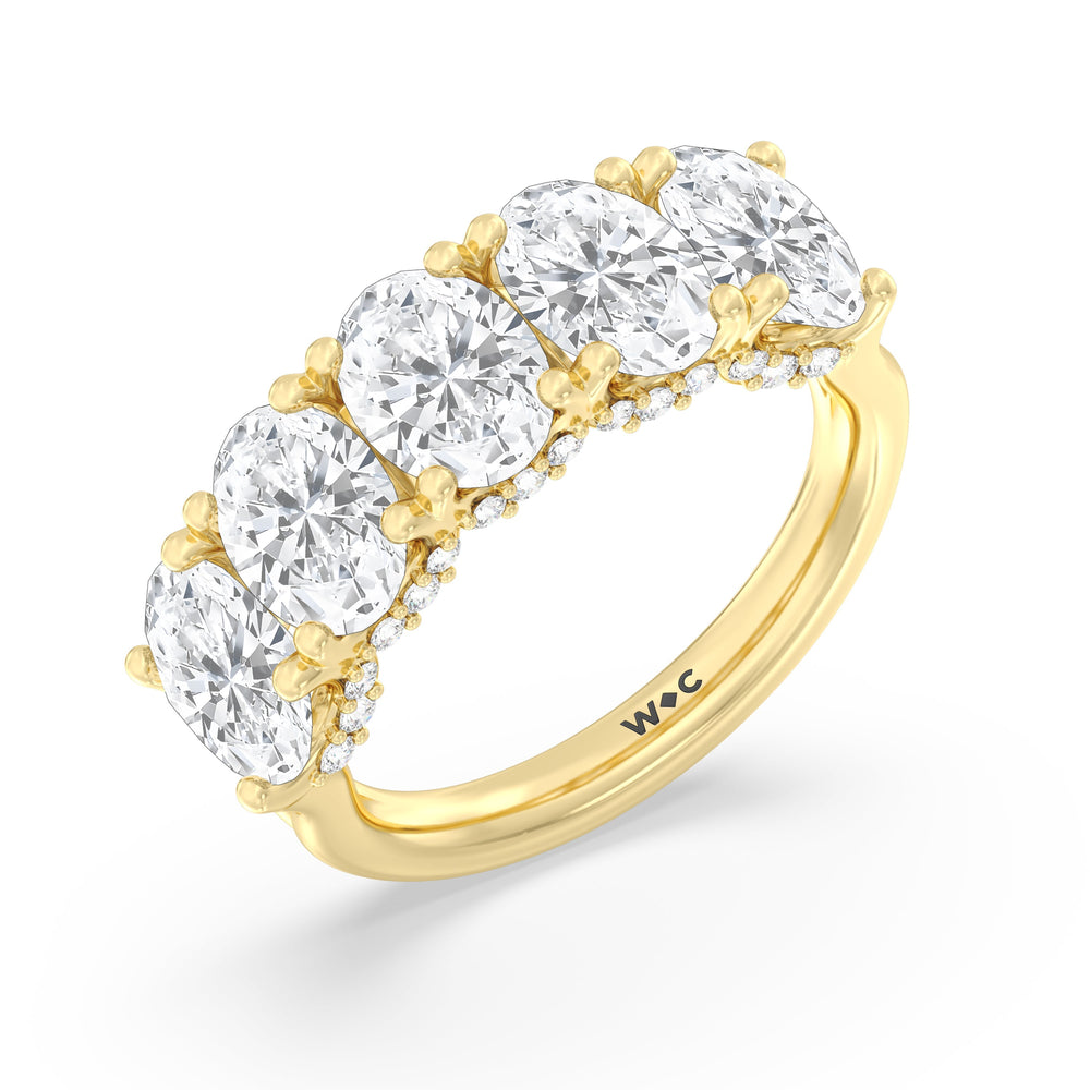 Elegance Hidden Halo Oval Five Stone Anniversary Ring with 18KT Yellow Gold / Lab / 5 Cut Diamond in 14KT Yellow Gold / Lab / 5 view 5
