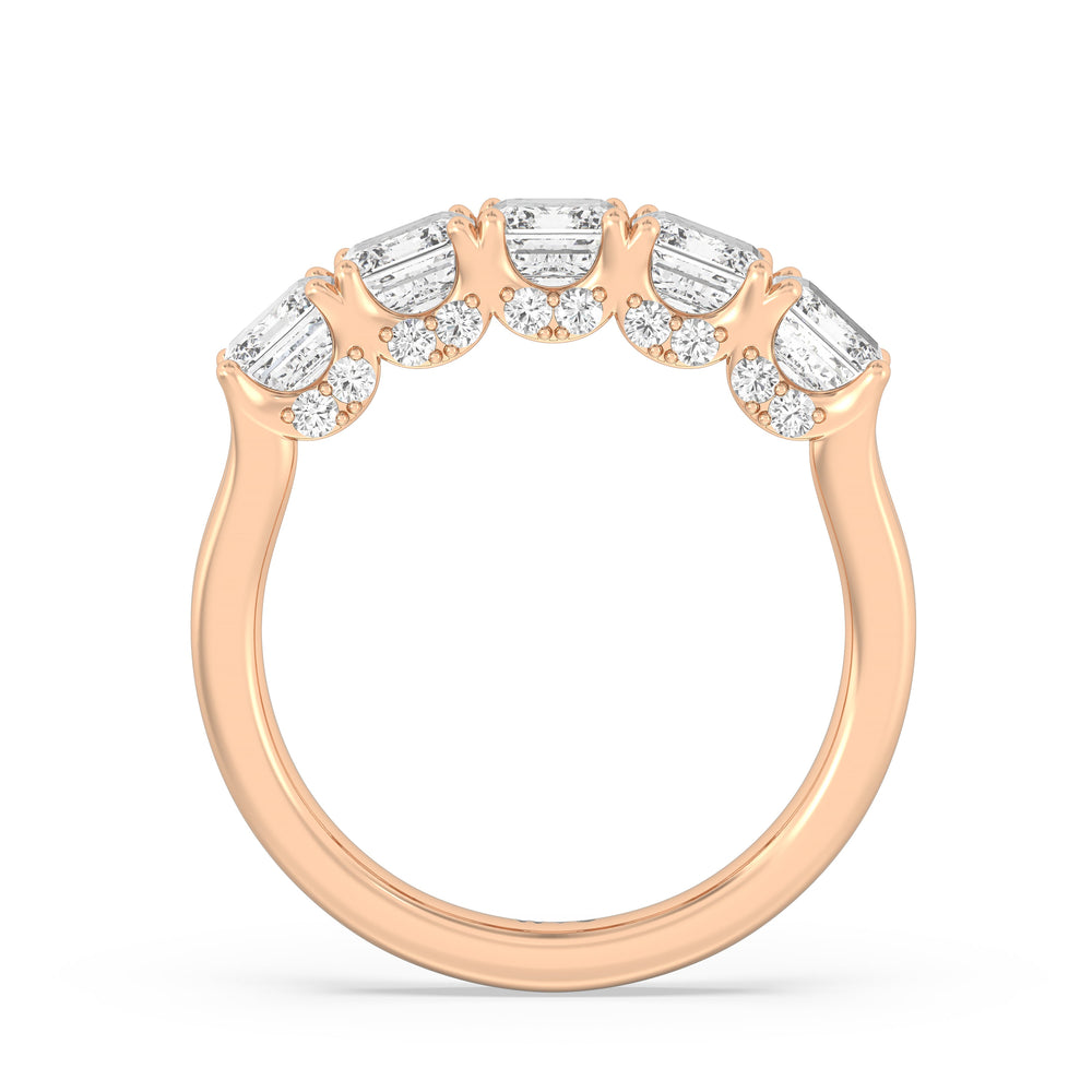 Elegance Hidden Halo Emerald Five Stone Anniversary Ring with 18KT Rose Gold / Lab / 3 Cut Diamond in 14KT Rose Gold / Lab / 3 view 4
