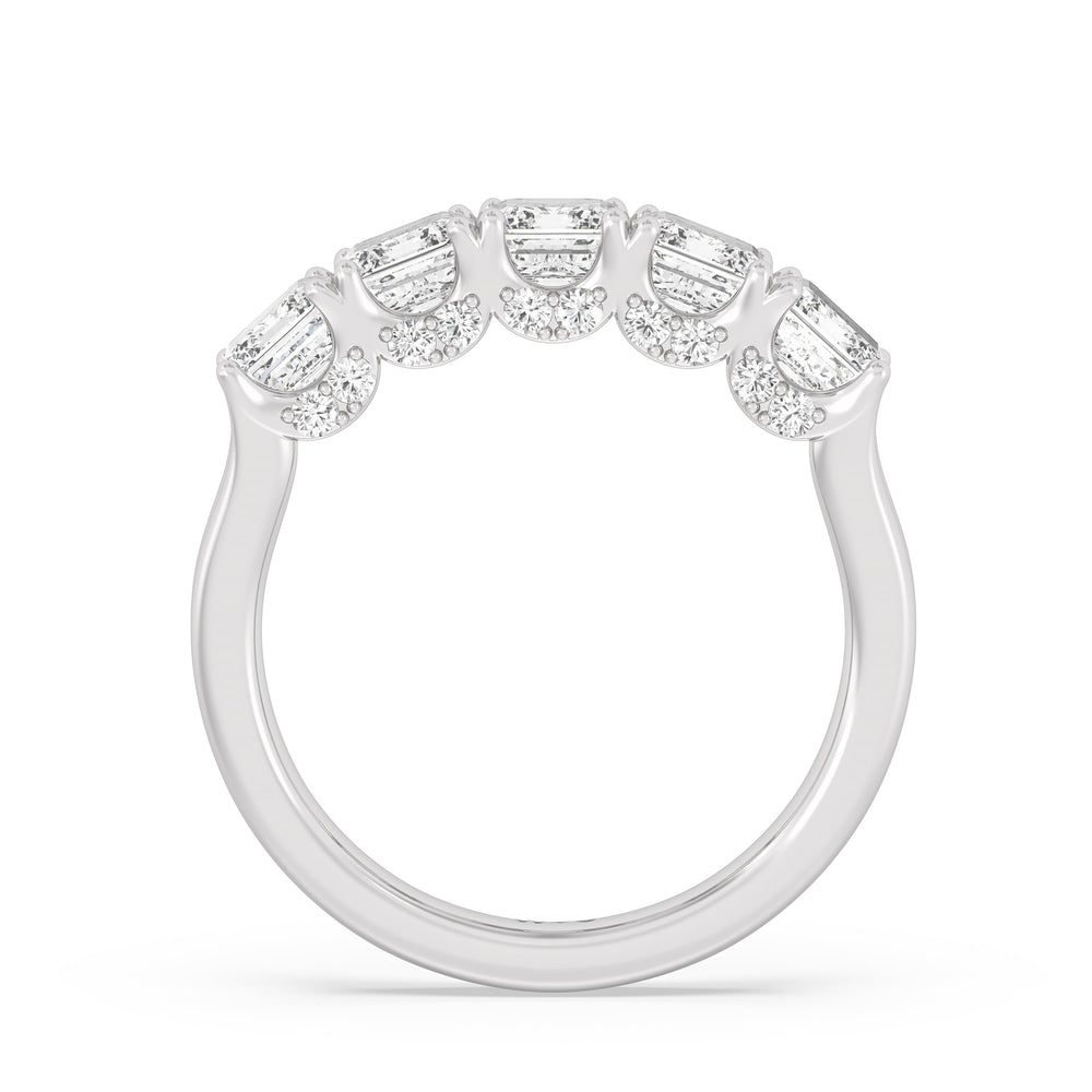 Elegance Hidden Halo Emerald Five Stone Anniversary Ring with 18KT White Gold / Lab / 3 Cut Diamond in 14KT White Gold / Lab / 3 view 4
