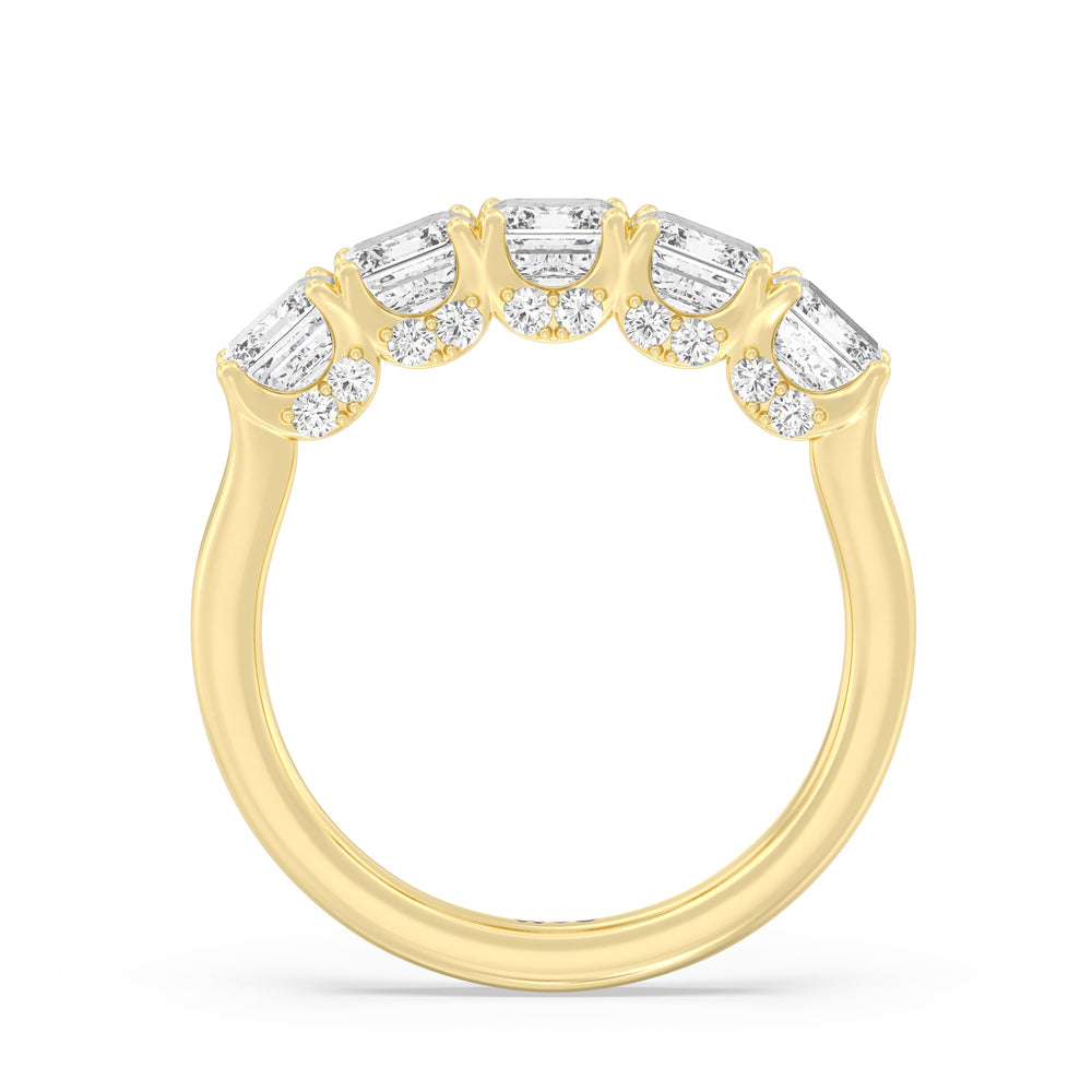 Elegance Hidden Halo Emerald Five Stone Anniversary Ring with 18KT Yellow Gold / Lab / 3 Cut Diamond in 14KT Yellow Gold / Lab / 3 view 4
