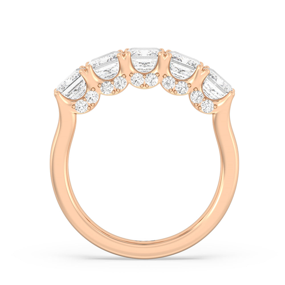 Elegance Hidden Halo Emerald Five Stone Anniversary Ring with 18KT Rose Gold / Lab / 4 Cut Diamond in 14KT Rose Gold / Lab / 4 view 4

