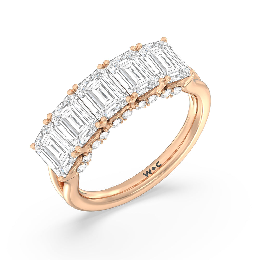 Elegance Hidden Halo Emerald Five Stone Anniversary Ring with 18KT Rose Gold / Lab / 4 Cut Diamond in 14KT Rose Gold / Lab / 4 view 5
