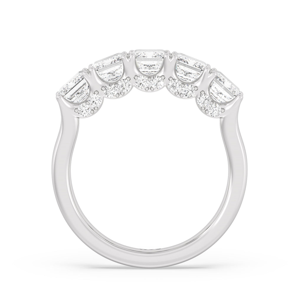 Elegance Hidden Halo Emerald Five Stone Anniversary Ring with 18KT White Gold / Lab / 4 Cut Diamond in 14KT White Gold / Lab / 4 view 4
