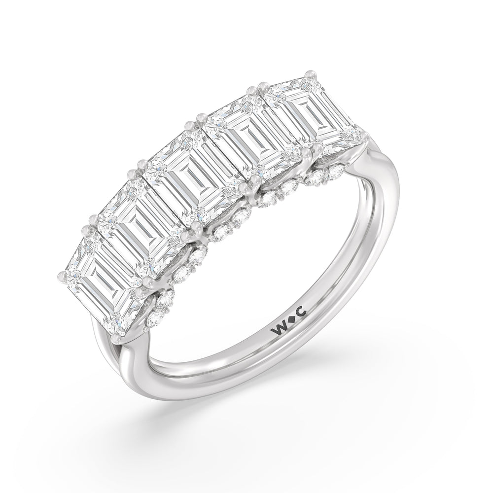 Elegance Hidden Halo Emerald Five Stone Anniversary Ring with 18KT White Gold / Lab / 4 Cut Diamond in 14KT White Gold / Lab / 4 view 5
