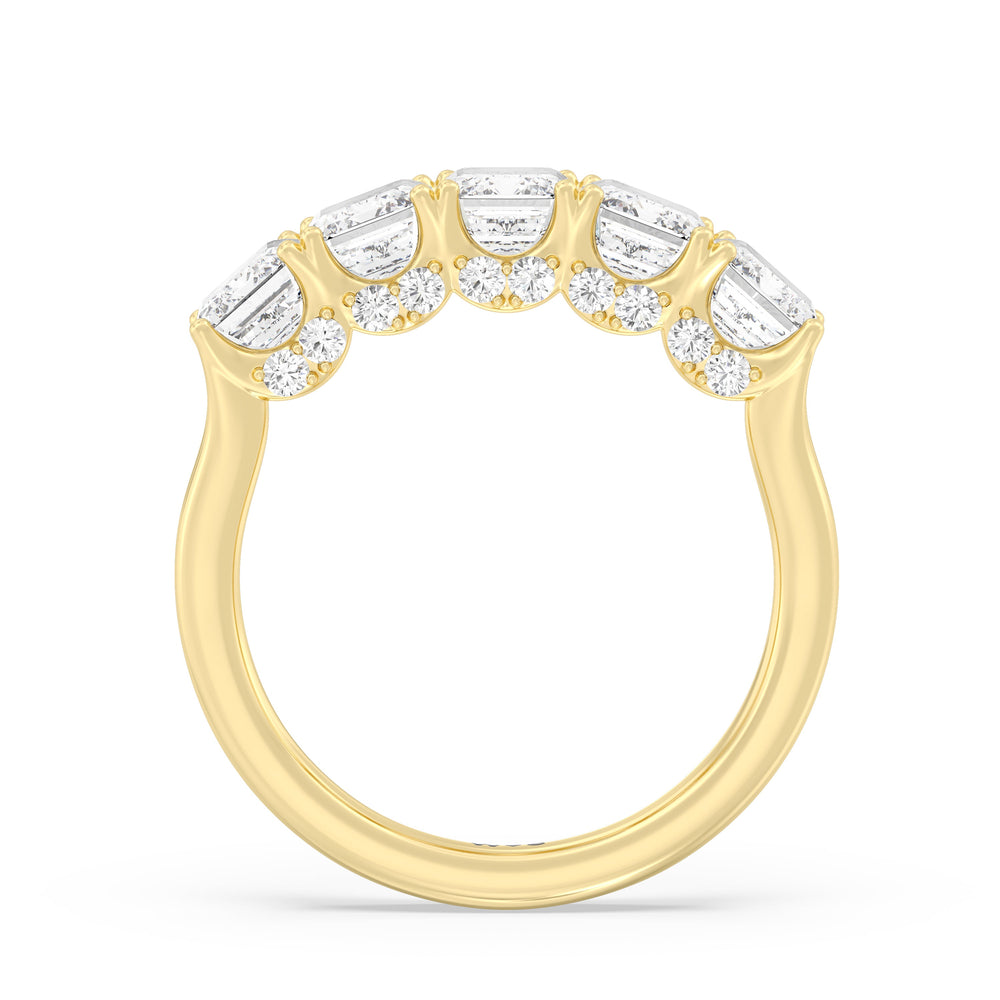 Elegance Hidden Halo Emerald Five Stone Anniversary Ring with 18KT Yellow Gold / Lab / 4 Cut Diamond in 14KT Yellow Gold / Lab / 4 view 4
