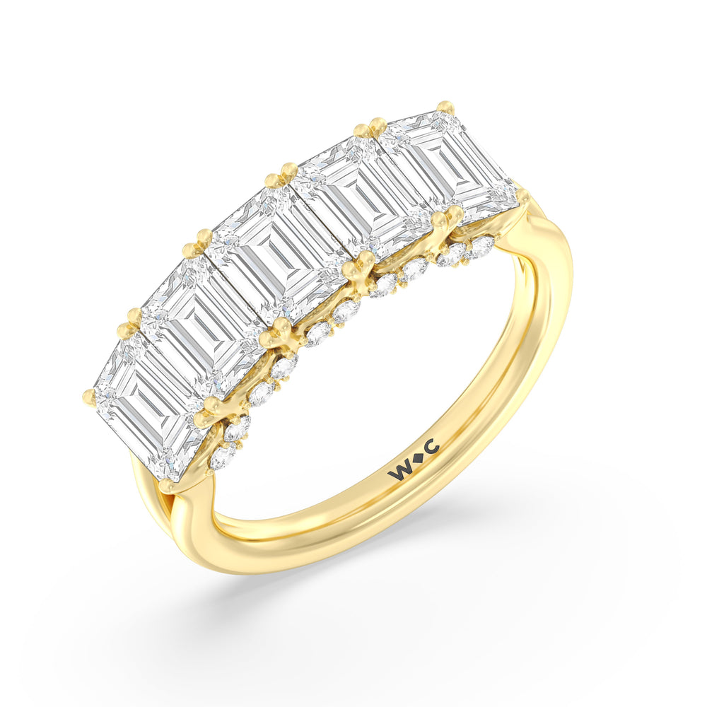 Elegance Hidden Halo Emerald Five Stone Anniversary Ring with 18KT Yellow Gold / Lab / 4 Cut Diamond in 14KT Yellow Gold / Lab / 4 view 5
