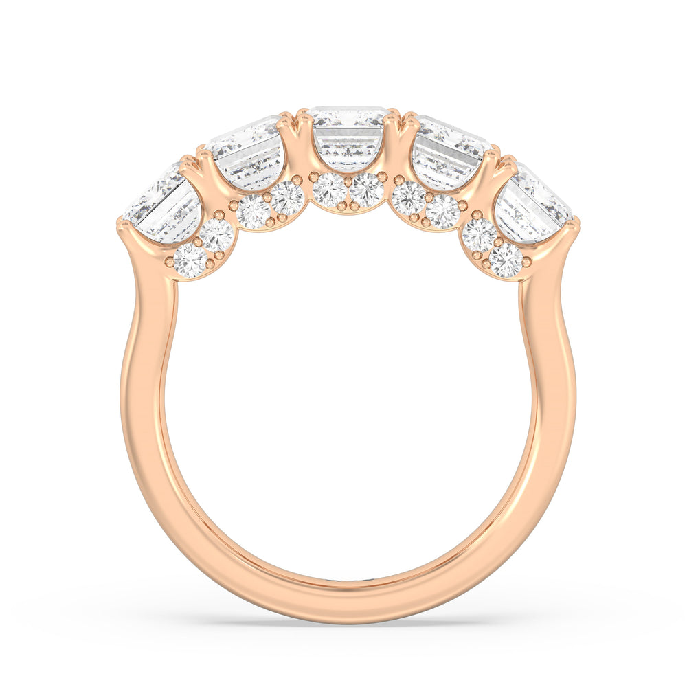 Elegance Hidden Halo Emerald Five Stone Anniversary Ring with 18KT Rose Gold / Lab / 5 Cut Diamond in 14KT Rose Gold / Lab / 5 view 4
