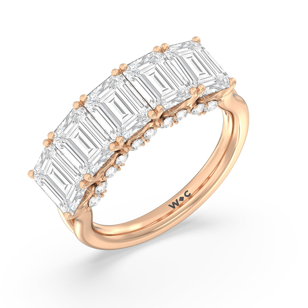 Elegance Hidden Halo Emerald Five Stone Anniversary Ring with 18KT Rose Gold / Lab / 5 Cut Diamond in 14KT Rose Gold / Lab / 5 view 5
