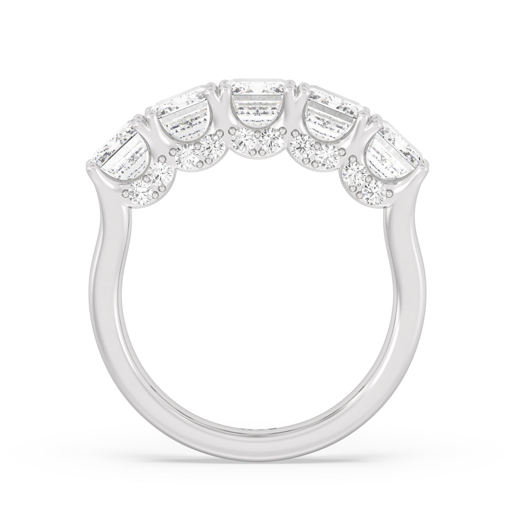 Elegance Hidden Halo Emerald Five Stone Anniversary Ring with 18KT White Gold / Lab / 5 Cut Diamond in 14KT White Gold / Lab / 5 view 4
