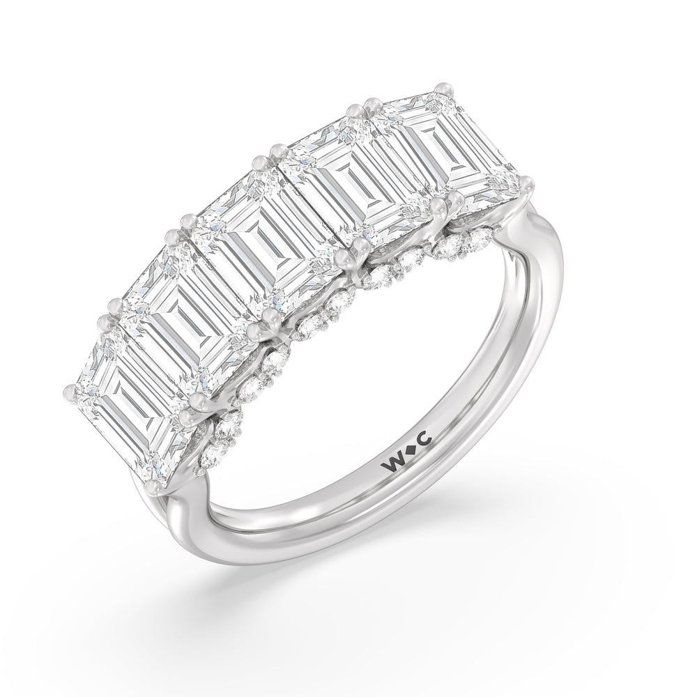 Elegance Hidden Halo Emerald Five Stone Anniversary Ring with 18KT White Gold / Lab / 5 Cut Diamond in 14KT White Gold / Lab / 5 view 5
