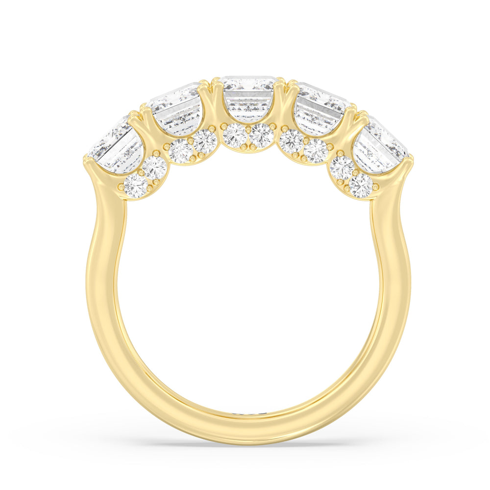Elegance Hidden Halo Emerald Five Stone Anniversary Ring with 18KT Yellow Gold / Lab / 5 Cut Diamond in 14KT Yellow Gold / Lab / 5 view 4
