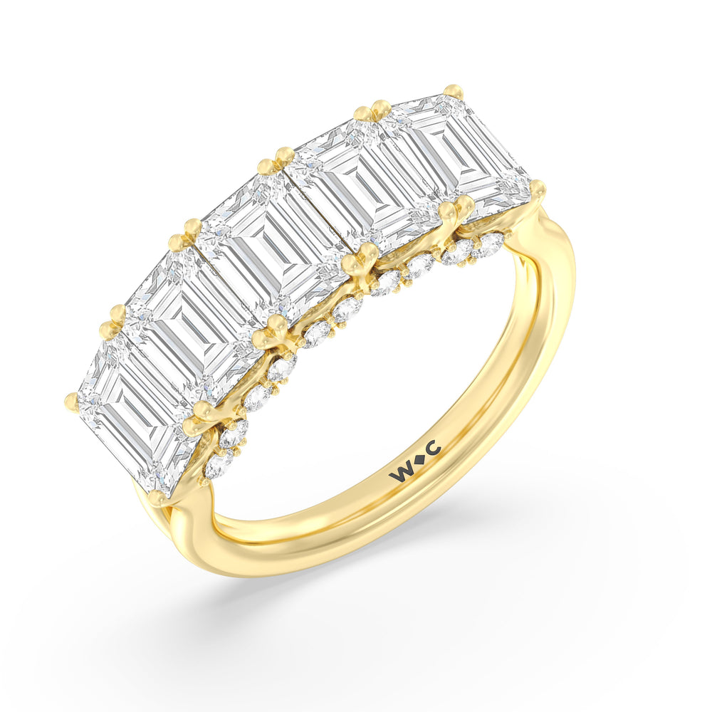 Elegance Hidden Halo Emerald Five Stone Anniversary Ring with 18KT Yellow Gold / Lab / 5 Cut Diamond in 14KT Yellow Gold / Lab / 5 view 5
