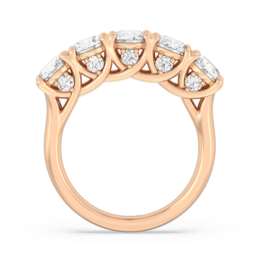 Elegance Hidden Accent Trellis Round Five Stone Anniversary Ring with 18KT Rose Gold / Lab / 3 Cut Diamond in 14KT Rose Gold / Lab / 3 view 4

