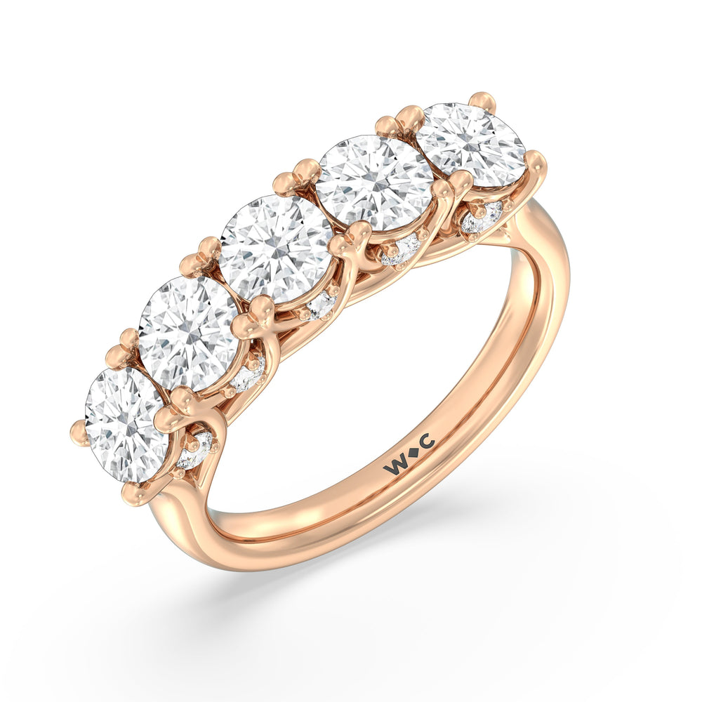 Elegance Hidden Accent Trellis Round Five Stone Anniversary Ring with 18KT Rose Gold / Lab / 3 Cut Diamond in 14KT Rose Gold / Lab / 3 view 5

