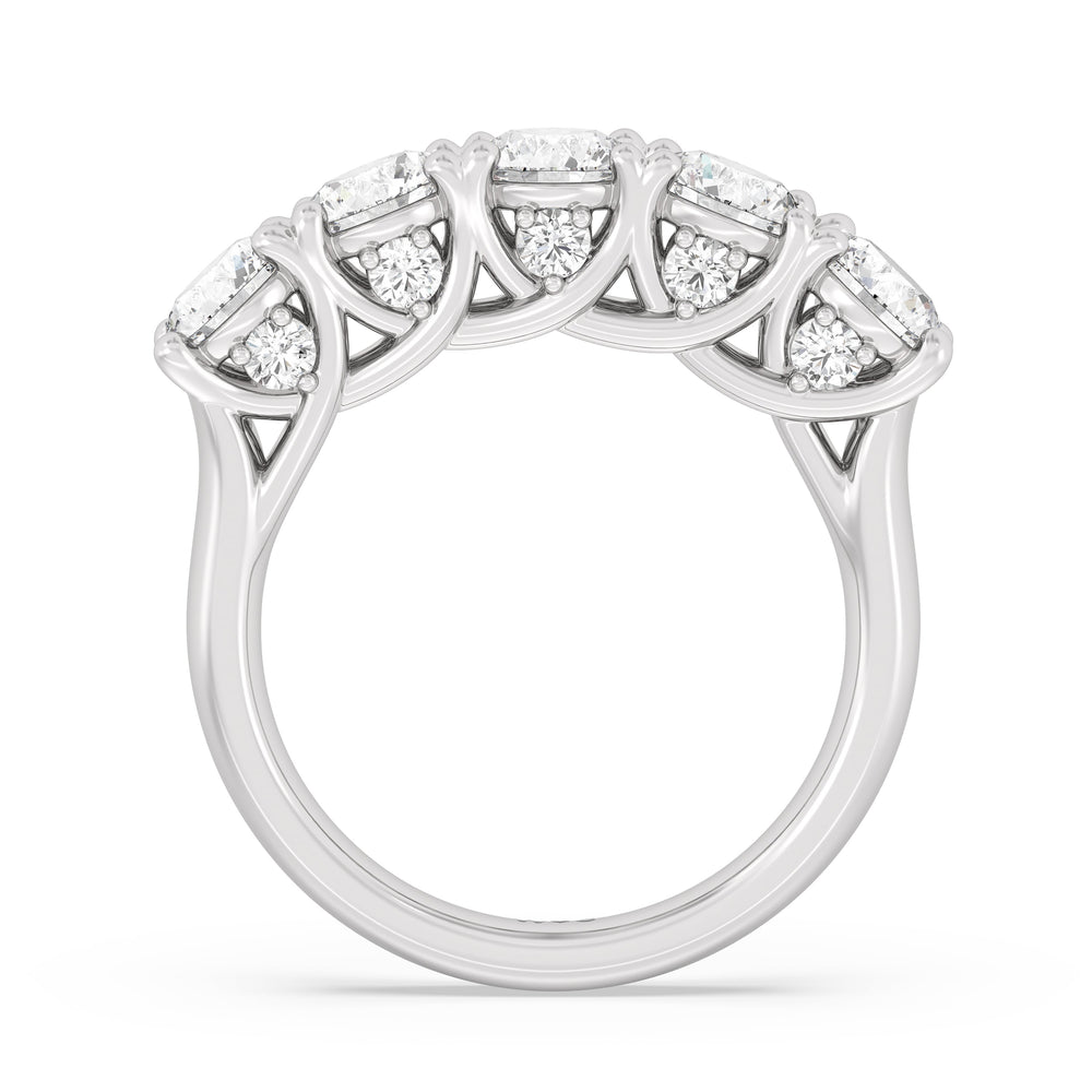 Elegance Hidden Accent Trellis Round Five Stone Anniversary Ring with 18KT White Gold / Lab / 3 Cut Diamond in 14KT White Gold / Lab / 3 view 4
