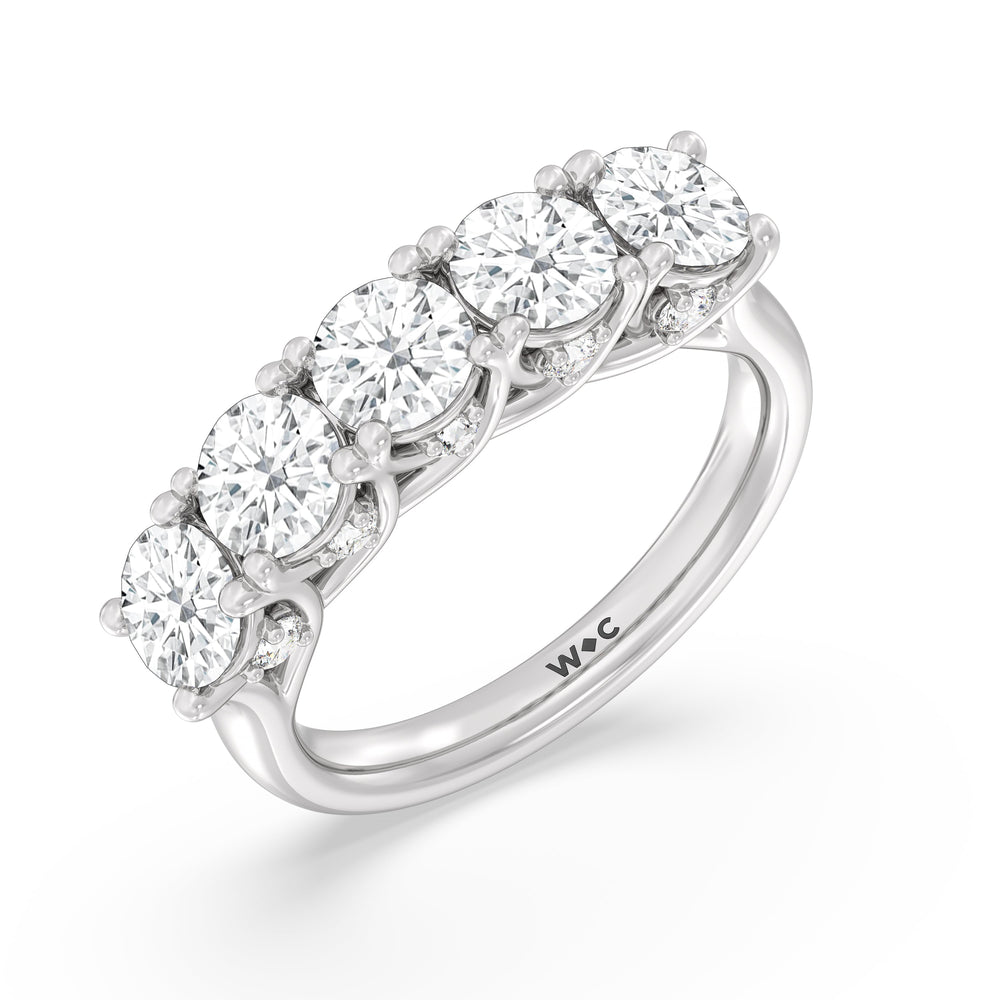 Elegance Hidden Accent Trellis Round Five Stone Anniversary Ring with 18KT White Gold / Lab / 3 Cut Diamond in 14KT White Gold / Lab / 3 view 5
