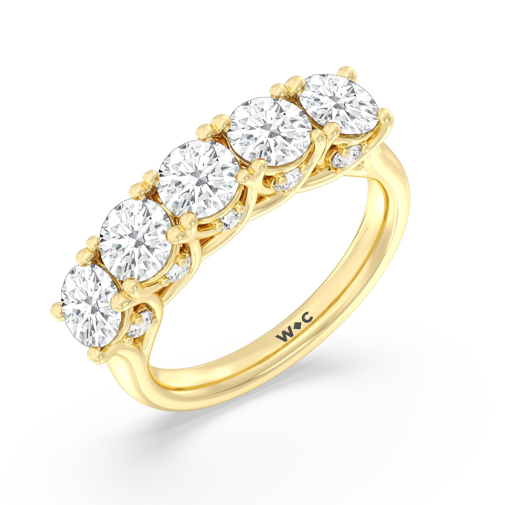 Elegance Hidden Accent Trellis Round Five Stone Anniversary Ring with 18KT Yellow Gold / Lab / 3 Cut Diamond in 14KT Yellow Gold / Lab / 3 view 5
