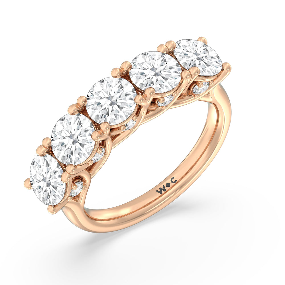 Elegance Hidden Accent Trellis Round Five Stone Anniversary Ring with 18KT Rose Gold / Lab / 4 Cut Diamond in 14KT Rose Gold / Lab / 4 view 5
