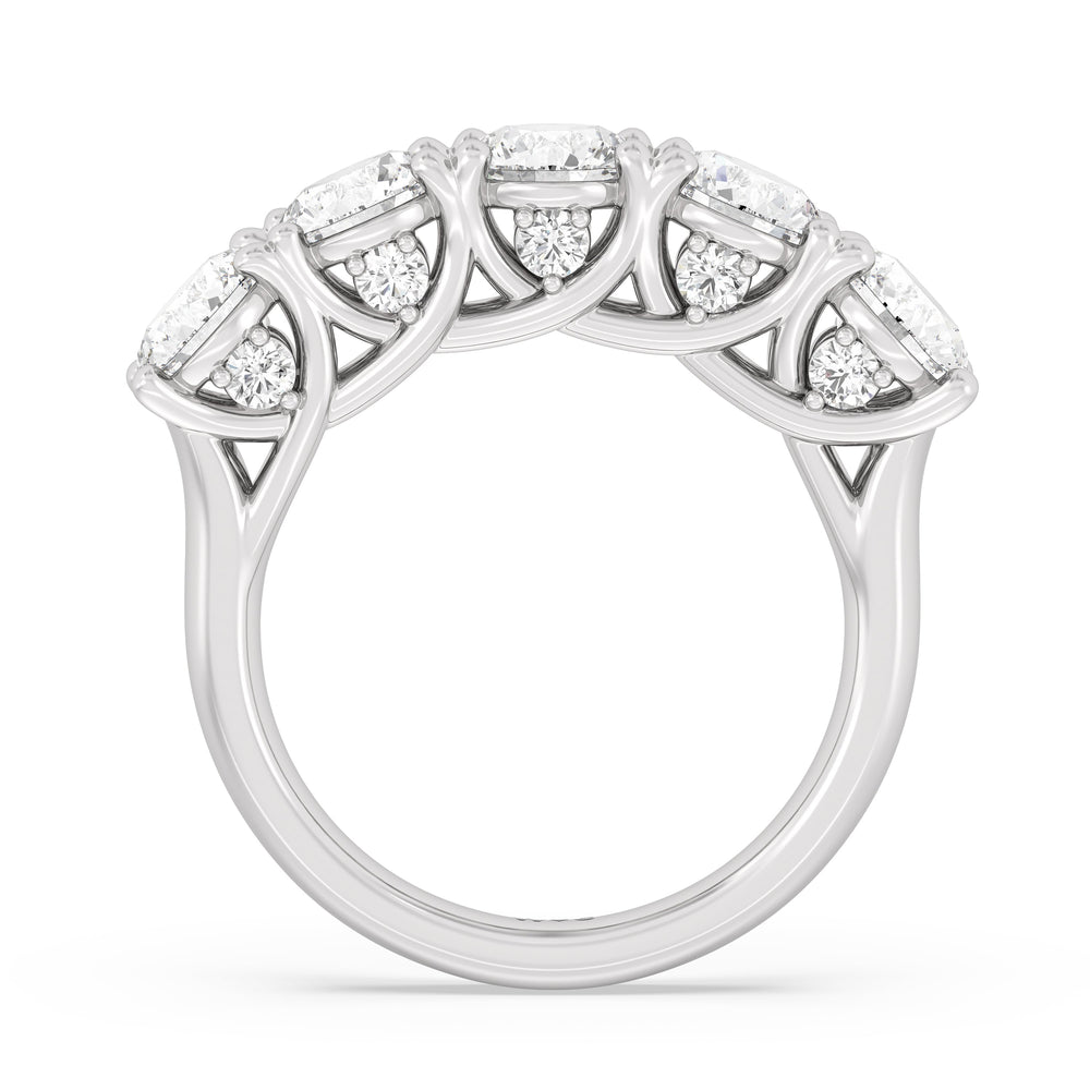 Elegance Hidden Accent Trellis Round Five Stone Anniversary Ring with 18KT White Gold / Lab / 4 Cut Diamond in 14KT White Gold / Lab / 4 view 4
