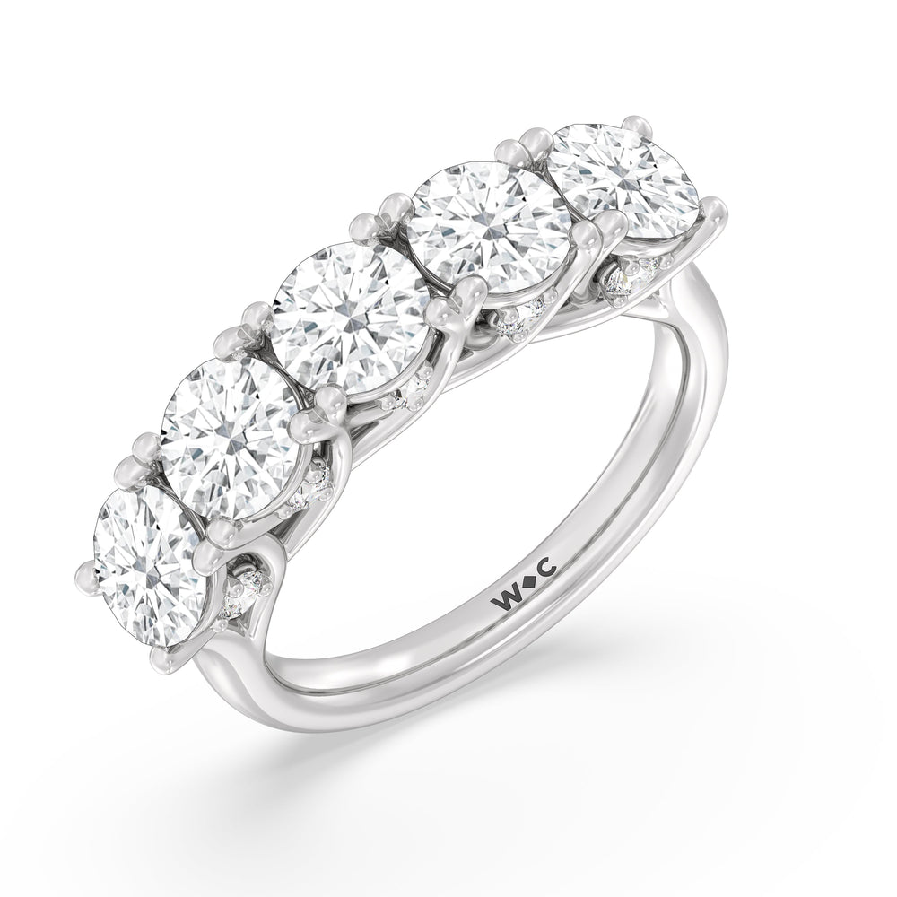 Elegance Hidden Accent Trellis Round Five Stone Anniversary Ring with 18KT White Gold / Lab / 4 Cut Diamond in 14KT White Gold / Lab / 4 view 5
