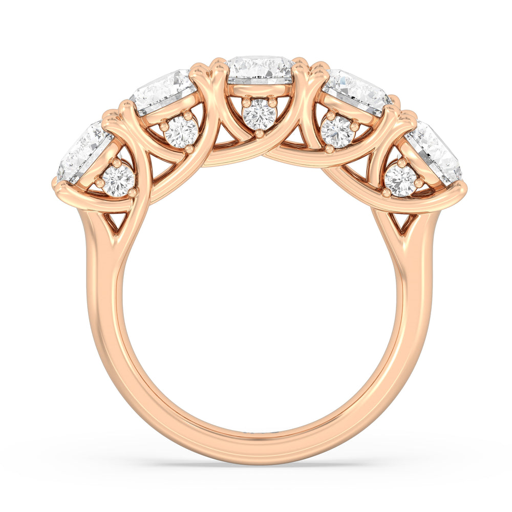 Elegance Hidden Accent Trellis Round Five Stone Anniversary Ring with 18KT Rose Gold / Lab / 5 Cut Diamond in 14KT Rose Gold / Lab / 5 view 4
