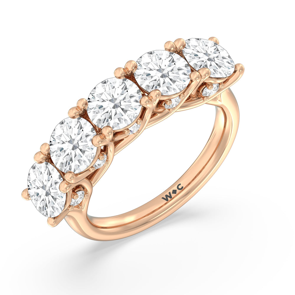 Elegance Hidden Accent Trellis Round Five Stone Anniversary Ring with 18KT Rose Gold / Lab / 5 Cut Diamond in 14KT Rose Gold / Lab / 5 view 5
