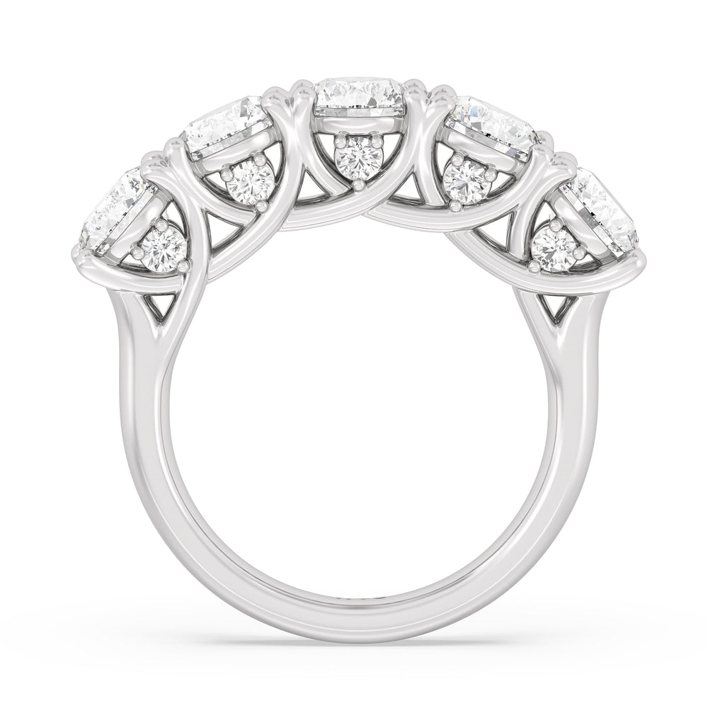 Elegance Hidden Accent Trellis Round Five Stone Anniversary Ring with 18KT White Gold / Lab / 5 Cut Diamond in 14KT White Gold / Lab / 5 view 4
