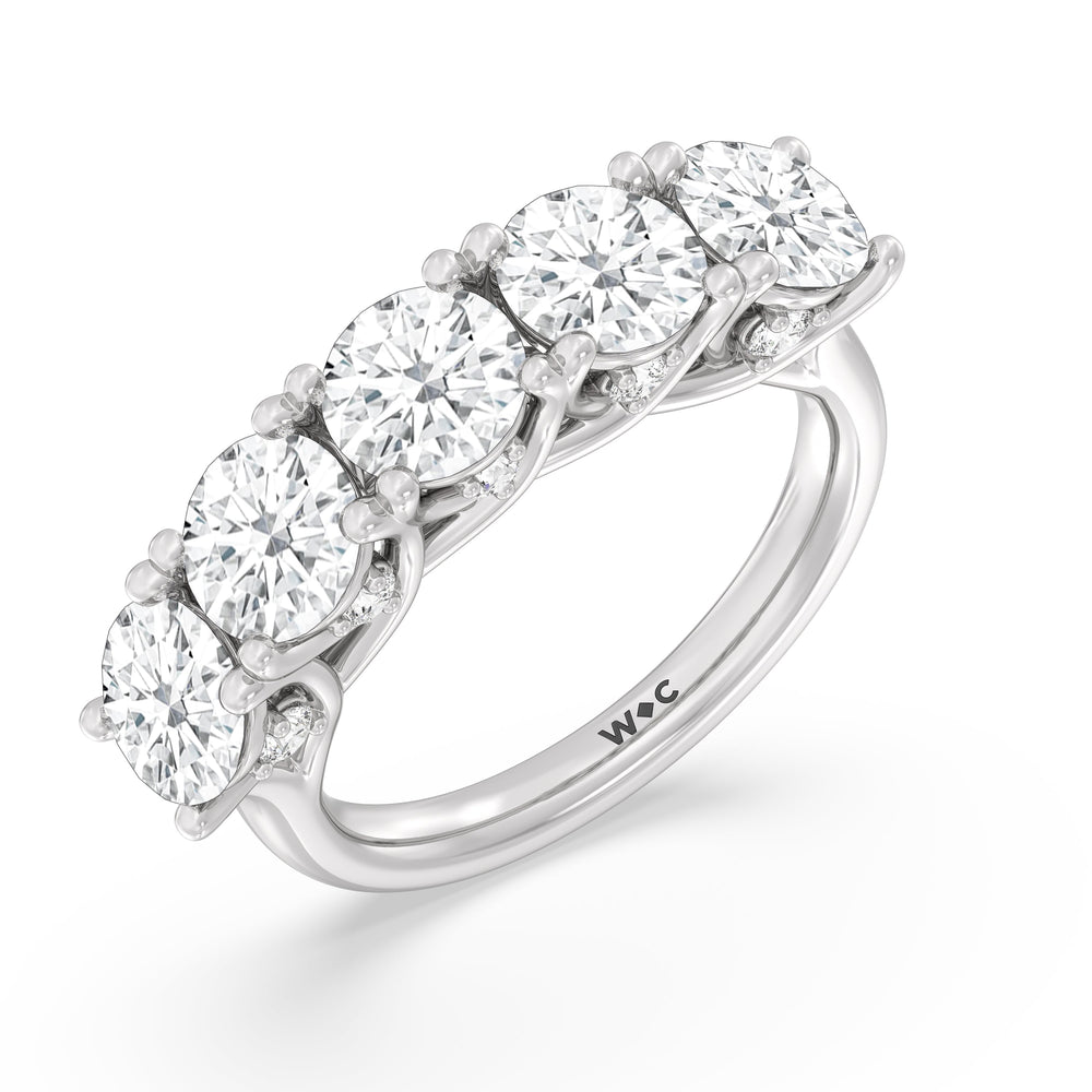 Elegance Hidden Accent Trellis Round Five Stone Anniversary Ring with 18KT White Gold / Lab / 5 Cut Diamond in 14KT White Gold / Lab / 5 view 5
