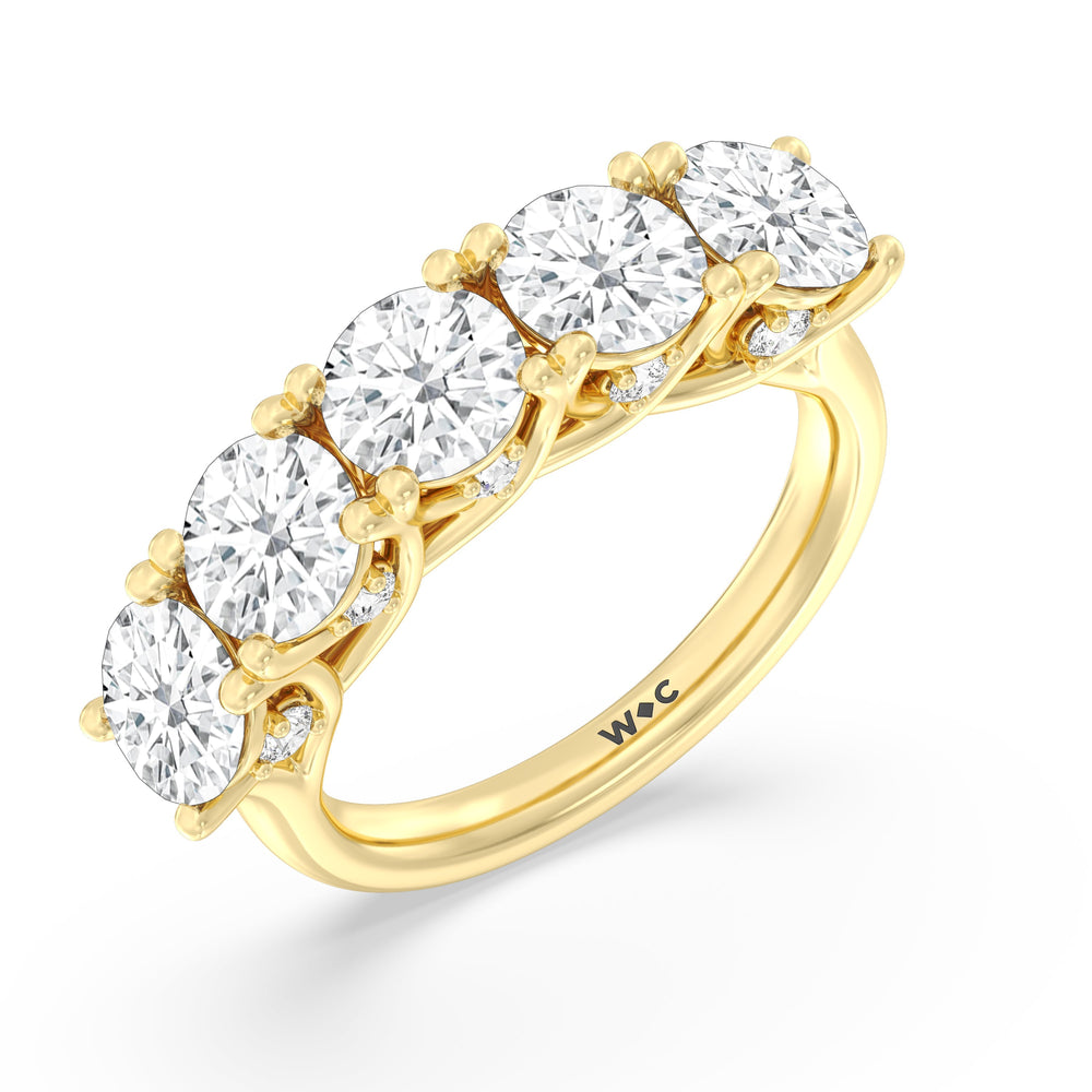 Elegance Hidden Accent Trellis Round Five Stone Anniversary Ring with 18KT Yellow Gold / Lab / 5 Cut Diamond in 14KT Yellow Gold / Lab / 5 view 5
