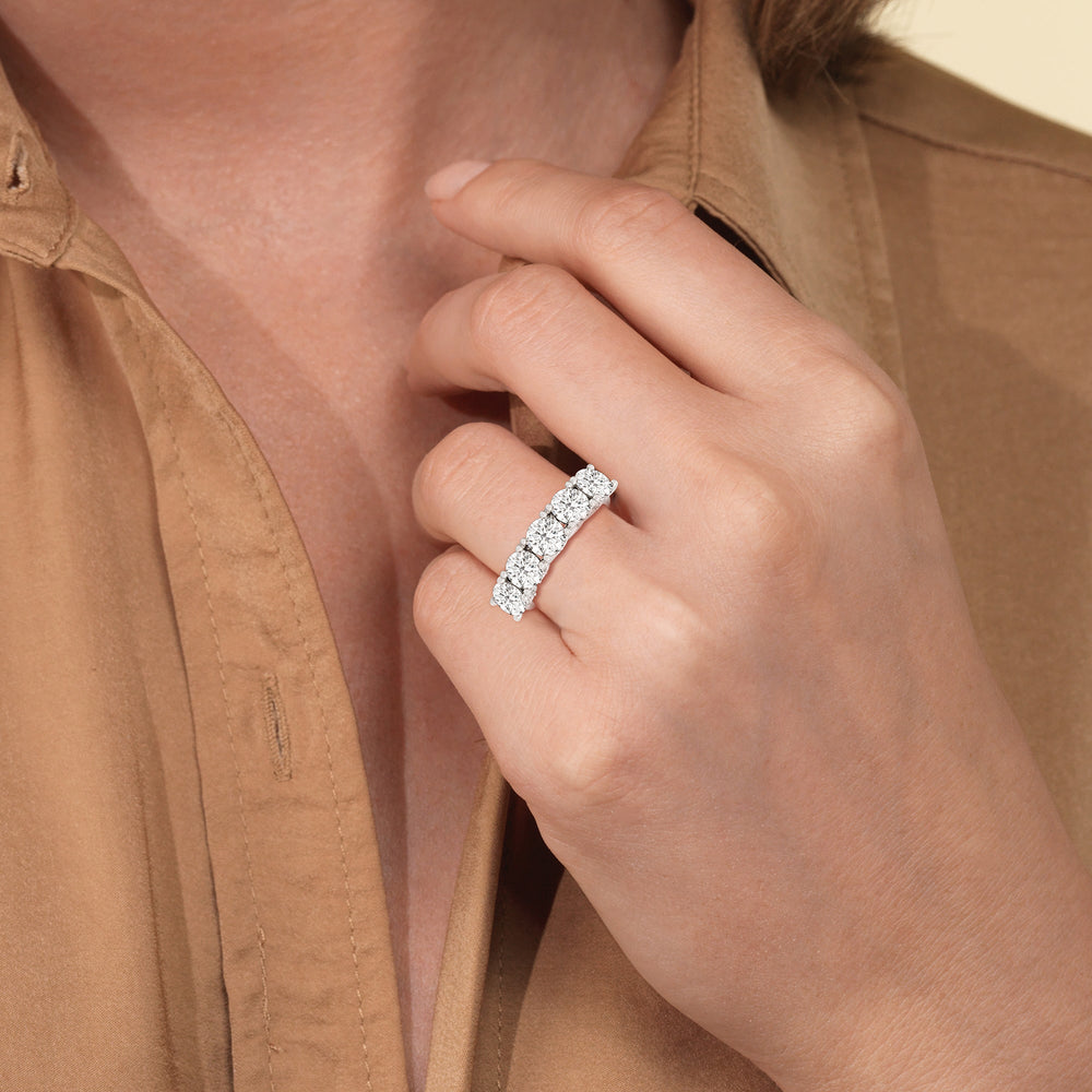 Elegance Hidden Accent Trellis Round Five Stone Anniversary Ring with 18KT White Gold / Lab / 5 Cut Diamond in 14KT White Gold / Lab / 5 view 2
