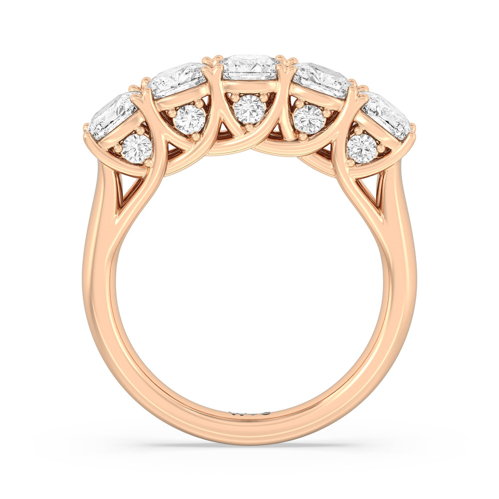 Elegance Hidden Accent Trellis Cushion Five Stone Anniversary Ring with 18KT Rose Gold / Lab / 3 Cut Diamond in 14KT Rose Gold / Lab / 3 view 4
