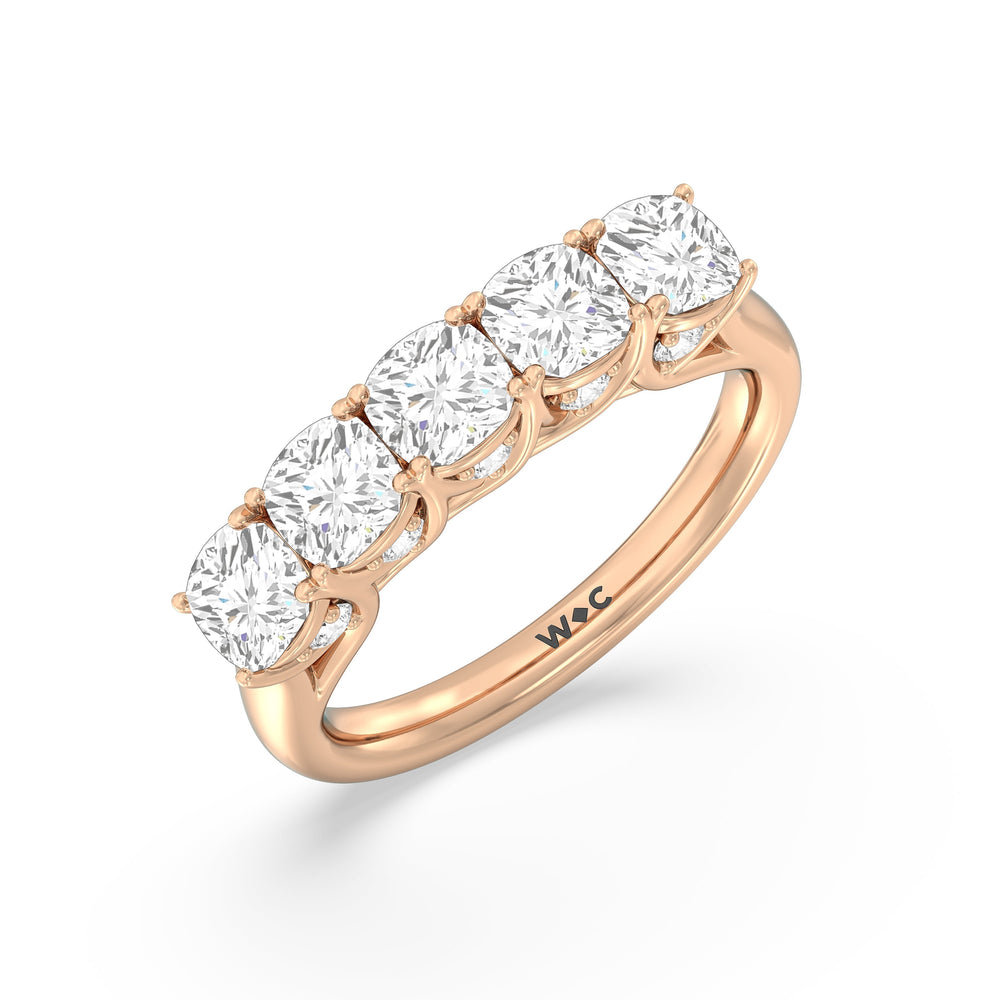 Elegance Hidden Accent Trellis Cushion Five Stone Anniversary Ring with 18KT Rose Gold / Lab / 3 Cut Diamond in 14KT Rose Gold / Lab / 3 view 5

