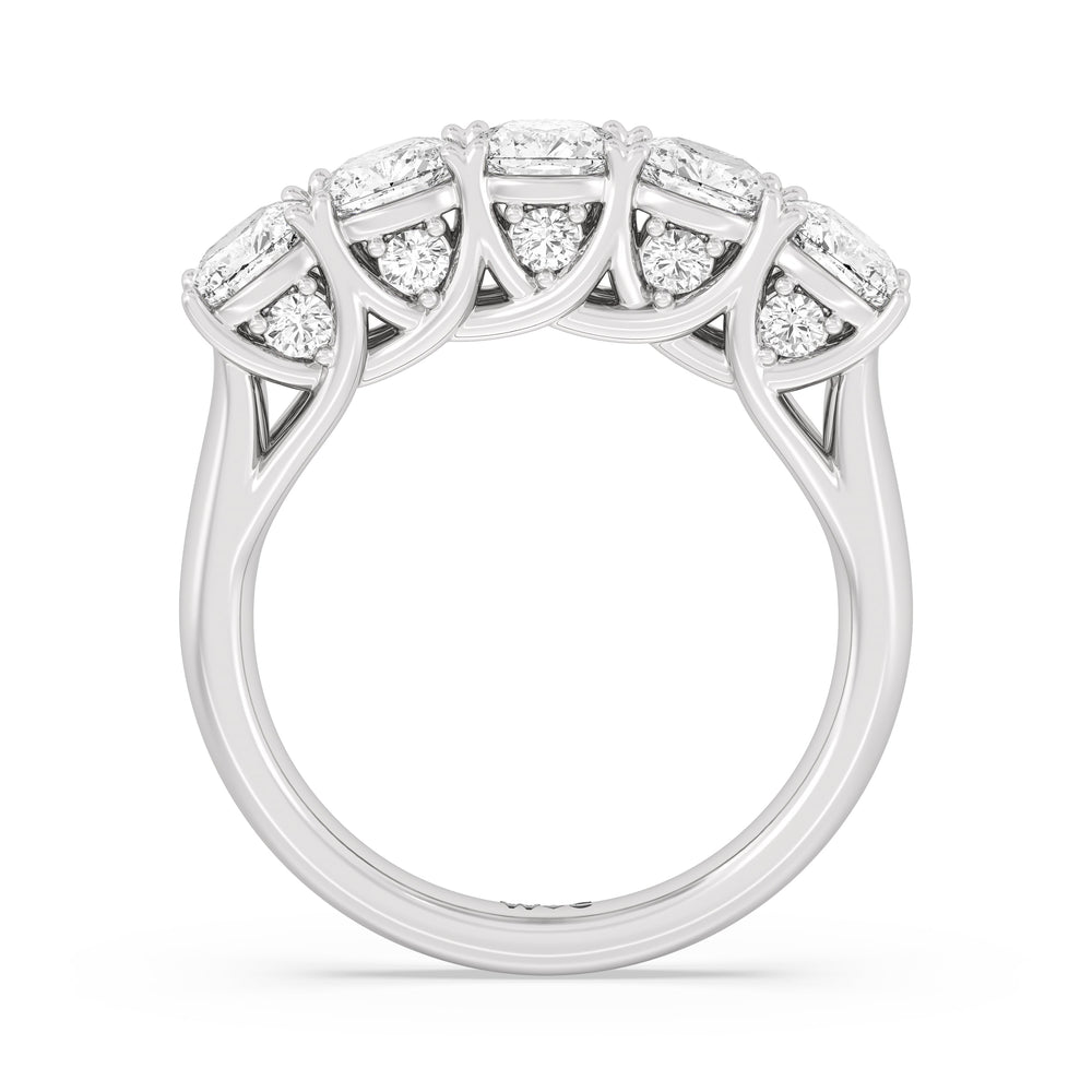 Elegance Hidden Accent Trellis Cushion Five Stone Anniversary Ring with 18KT White Gold / Lab / 3 Cut Diamond in 14KT White Gold / Lab / 3 view 4

