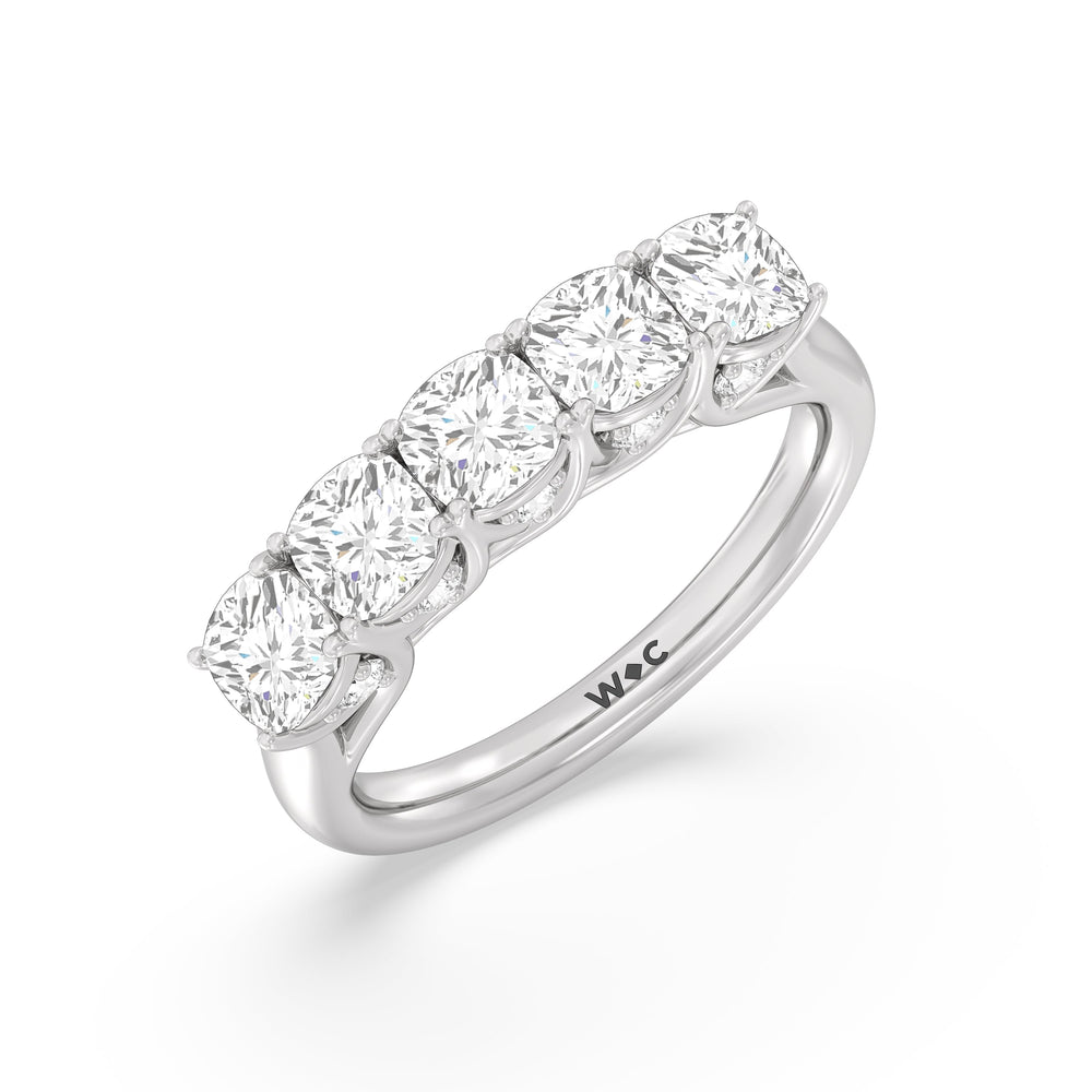 Elegance Hidden Accent Trellis Cushion Five Stone Anniversary Ring with 18KT White Gold / Lab / 3 Cut Diamond in 14KT White Gold / Lab / 3 view 5
