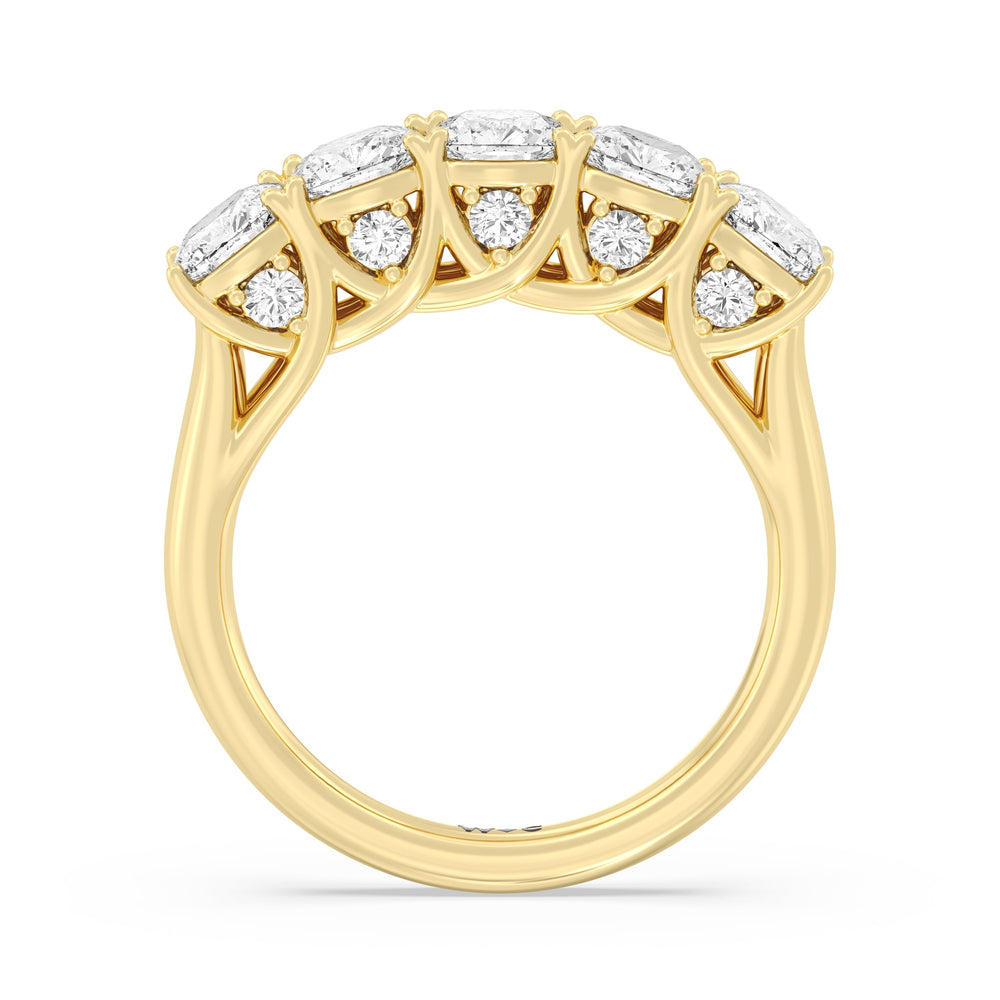 Elegance Hidden Accent Trellis Cushion Five Stone Anniversary Ring with 18KT Yellow Gold / Lab / 3 Cut Diamond in 14KT Yellow Gold / Lab / 3 view 4
