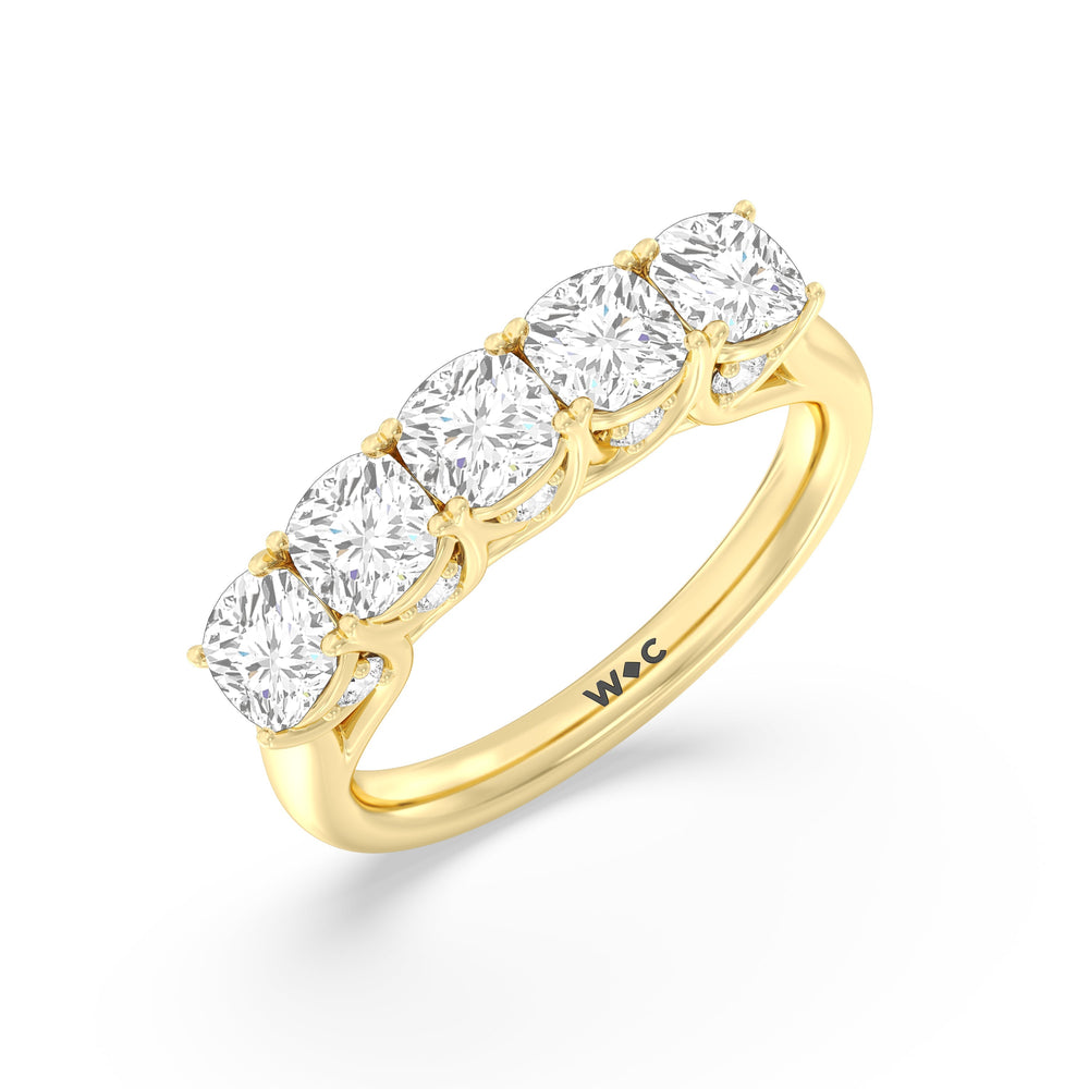 Elegance Hidden Accent Trellis Cushion Five Stone Anniversary Ring with 18KT Yellow Gold / Lab / 3 Cut Diamond in 14KT Yellow Gold / Lab / 3 view 5
