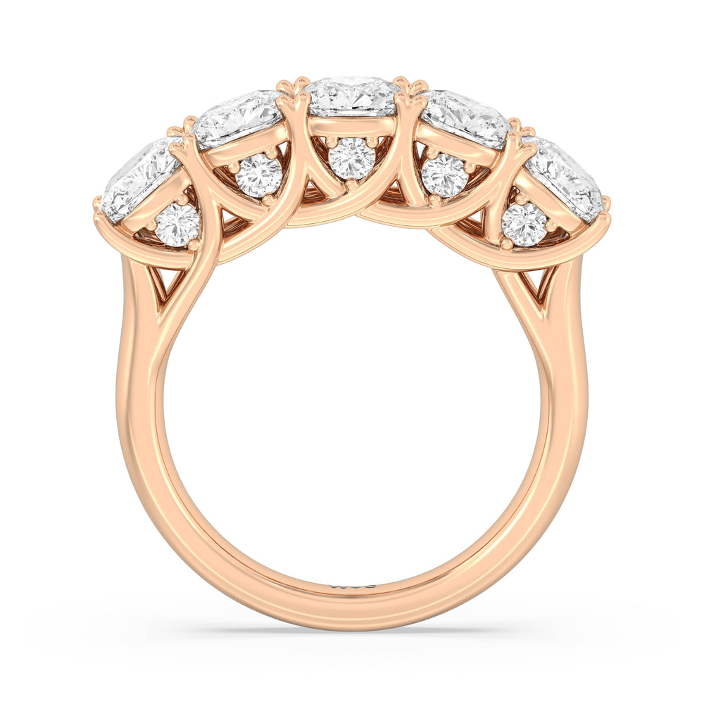 Elegance Hidden Accent Trellis Cushion Five Stone Anniversary Ring with 18KT Rose Gold / Lab / 4 Cut Diamond in 14KT Rose Gold / Lab / 4 view 4
