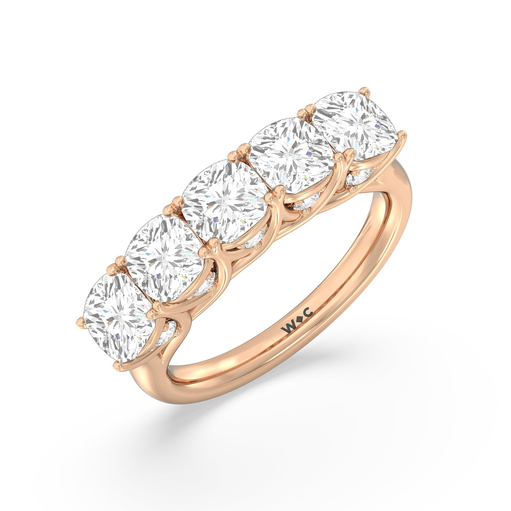 Elegance Hidden Accent Trellis Cushion Five Stone Anniversary Ring with 18KT Rose Gold / Lab / 4 Cut Diamond in 14KT Rose Gold / Lab / 4 view 5
