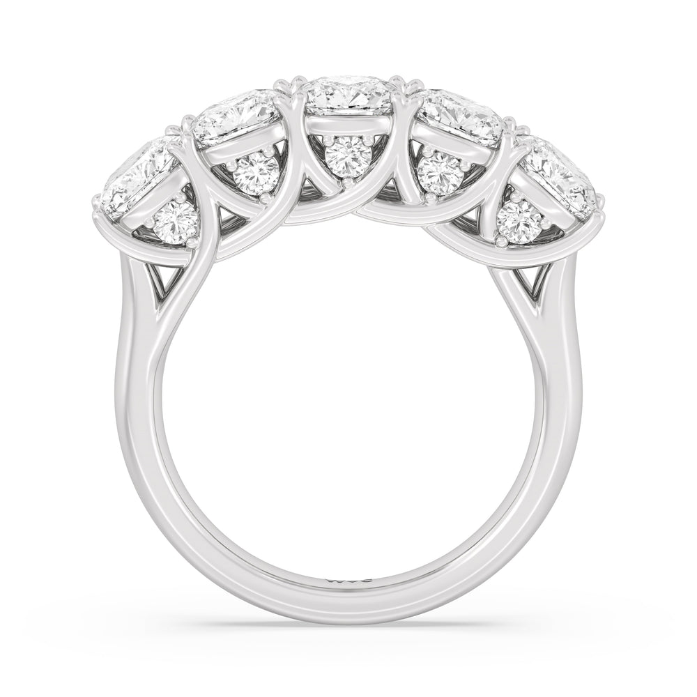 Elegance Hidden Accent Trellis Cushion Five Stone Anniversary Ring with 18KT White Gold / Lab / 4 Cut Diamond in 14KT White Gold / Lab / 4 view 4
