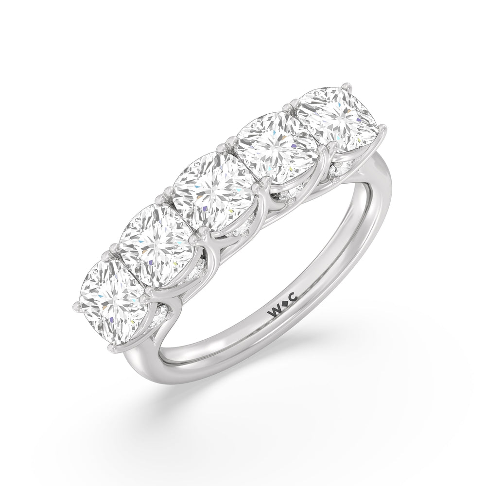 Elegance Hidden Accent Trellis Cushion Five Stone Anniversary Ring with 18KT White Gold / Lab / 4 Cut Diamond in 14KT White Gold / Lab / 4 view 5

