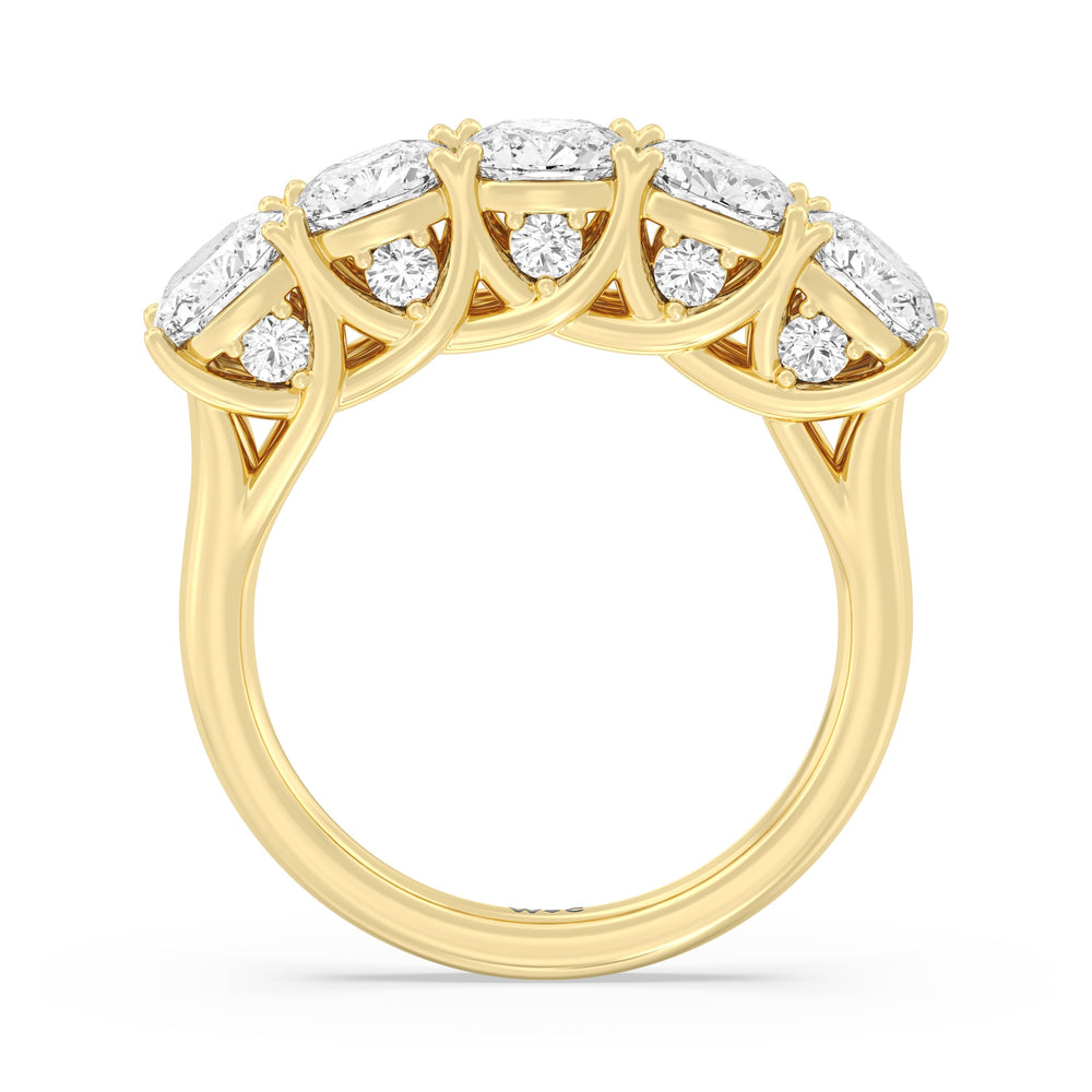 Elegance Hidden Accent Trellis Cushion Five Stone Anniversary Ring with 18KT Yellow Gold / Lab / 4 Cut Diamond in 14KT Yellow Gold / Lab / 4 view 4
